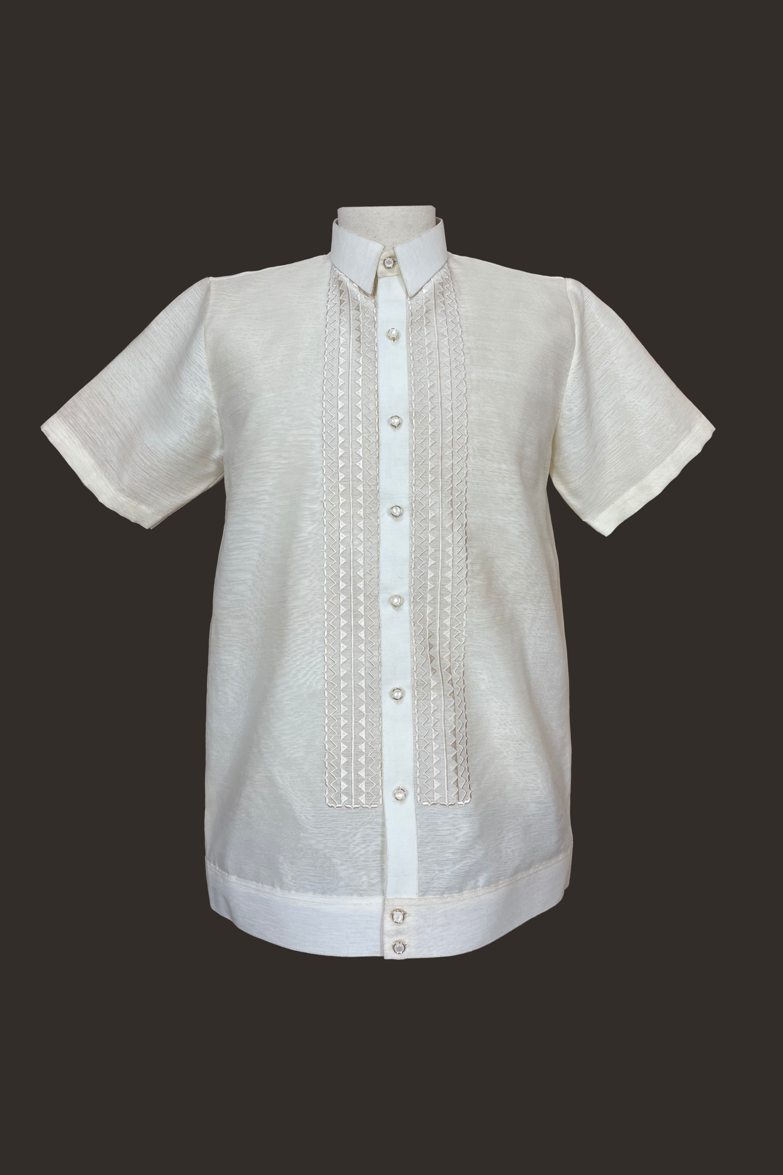 Premium Pina Jusilyn with Light Beige Embroidery Short Sleeved Barong Tagalog Joaquin