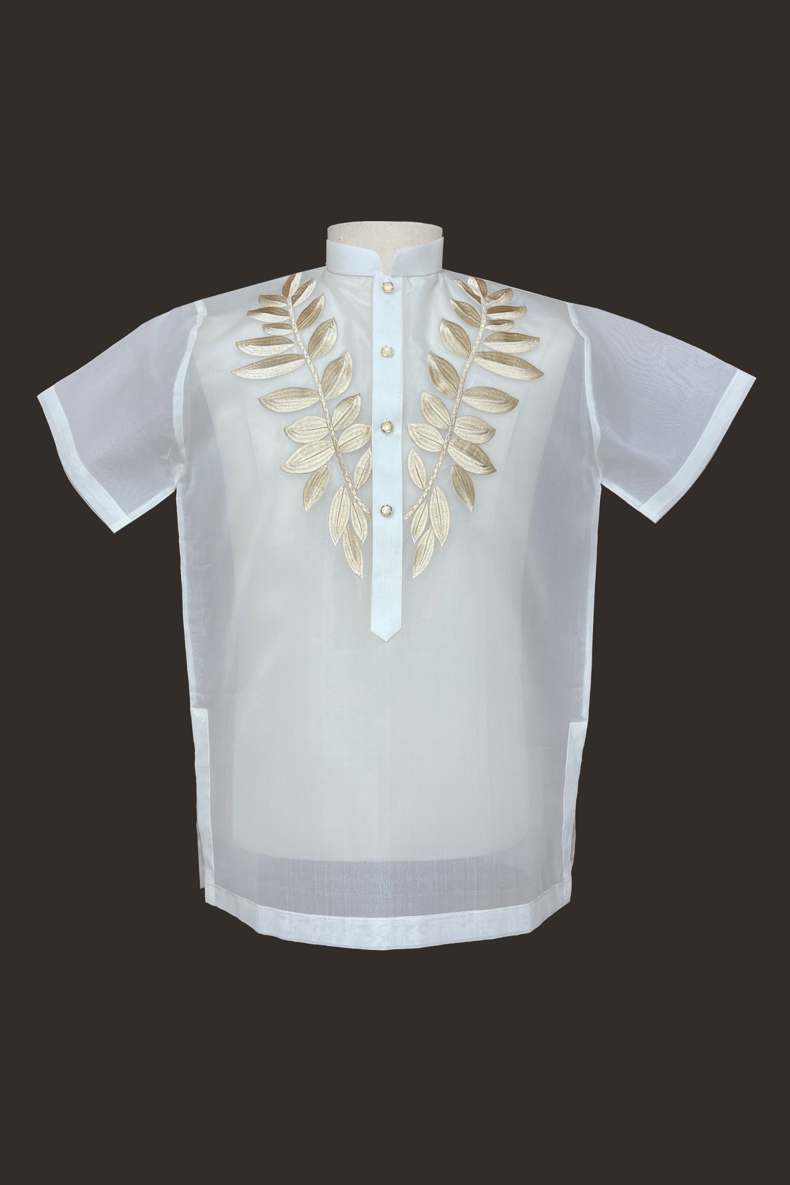 Premium Jusi fabric with Leaf Pattern Embroidery Short Sleeve Barong Tagalog Gervasio