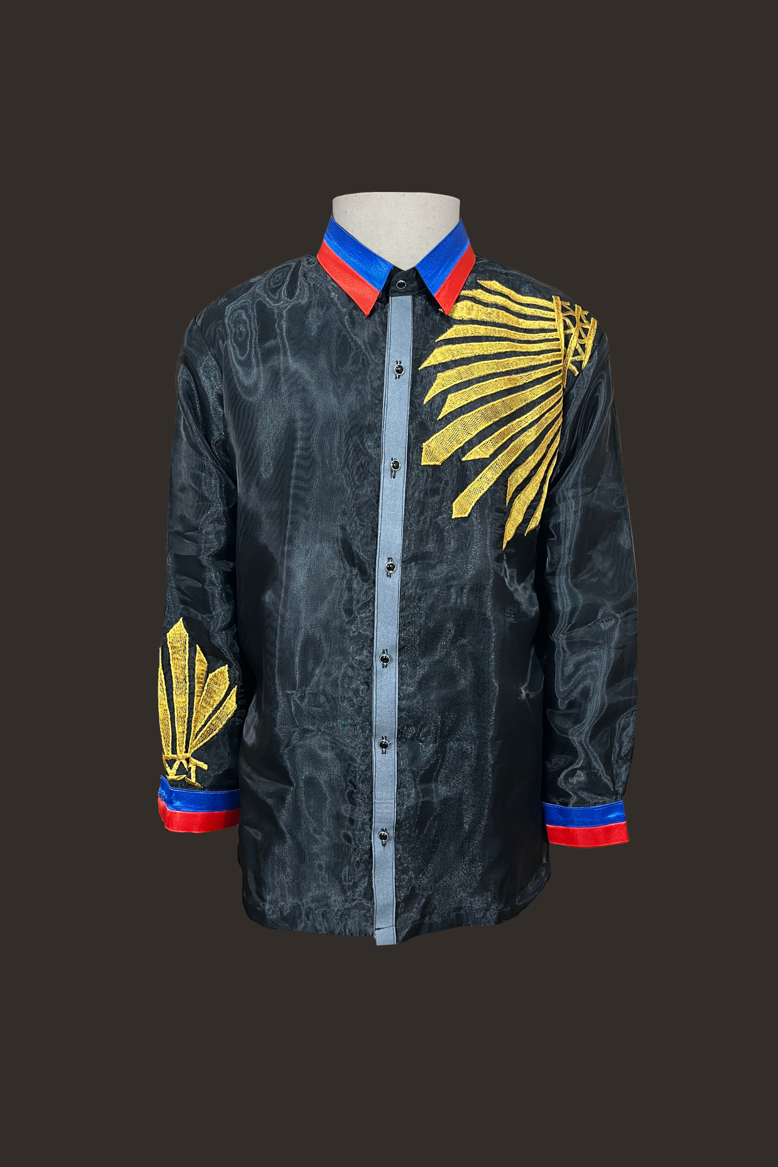 Black Barong  with Golden Sun Ray Pattern