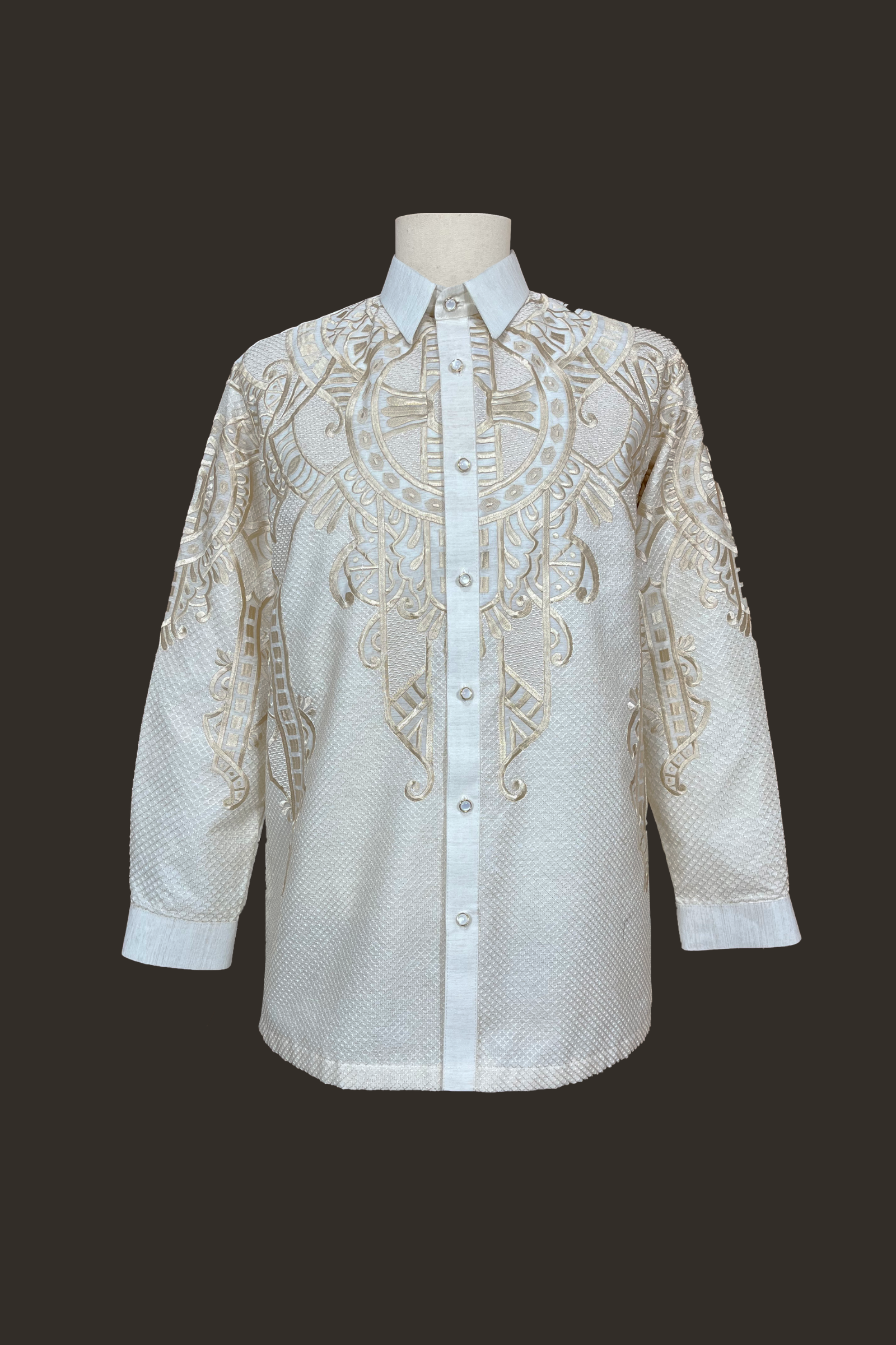 Premium Piña Jusilyn Calado with Light Gold Embroidery Barong Tagalog Leandro