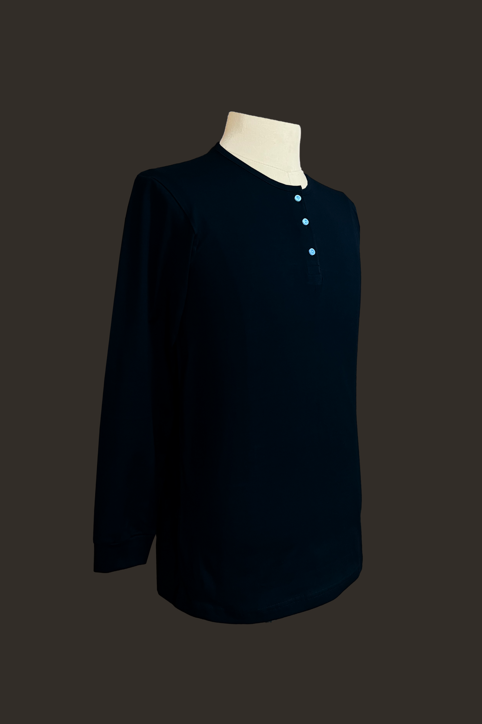 Black Long Sleeved Camisa de Chino