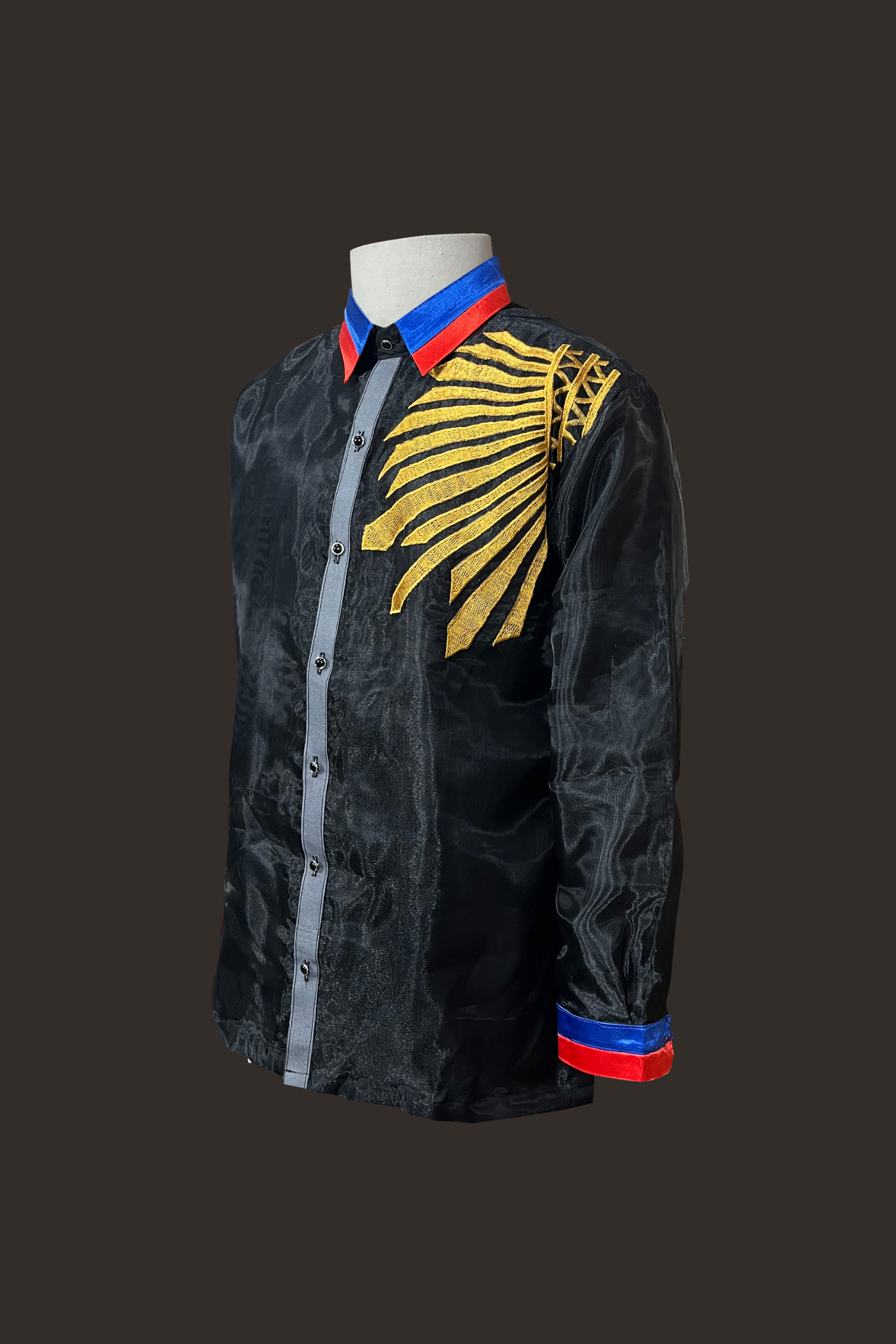 Side View of Black Barong Tagalog for men