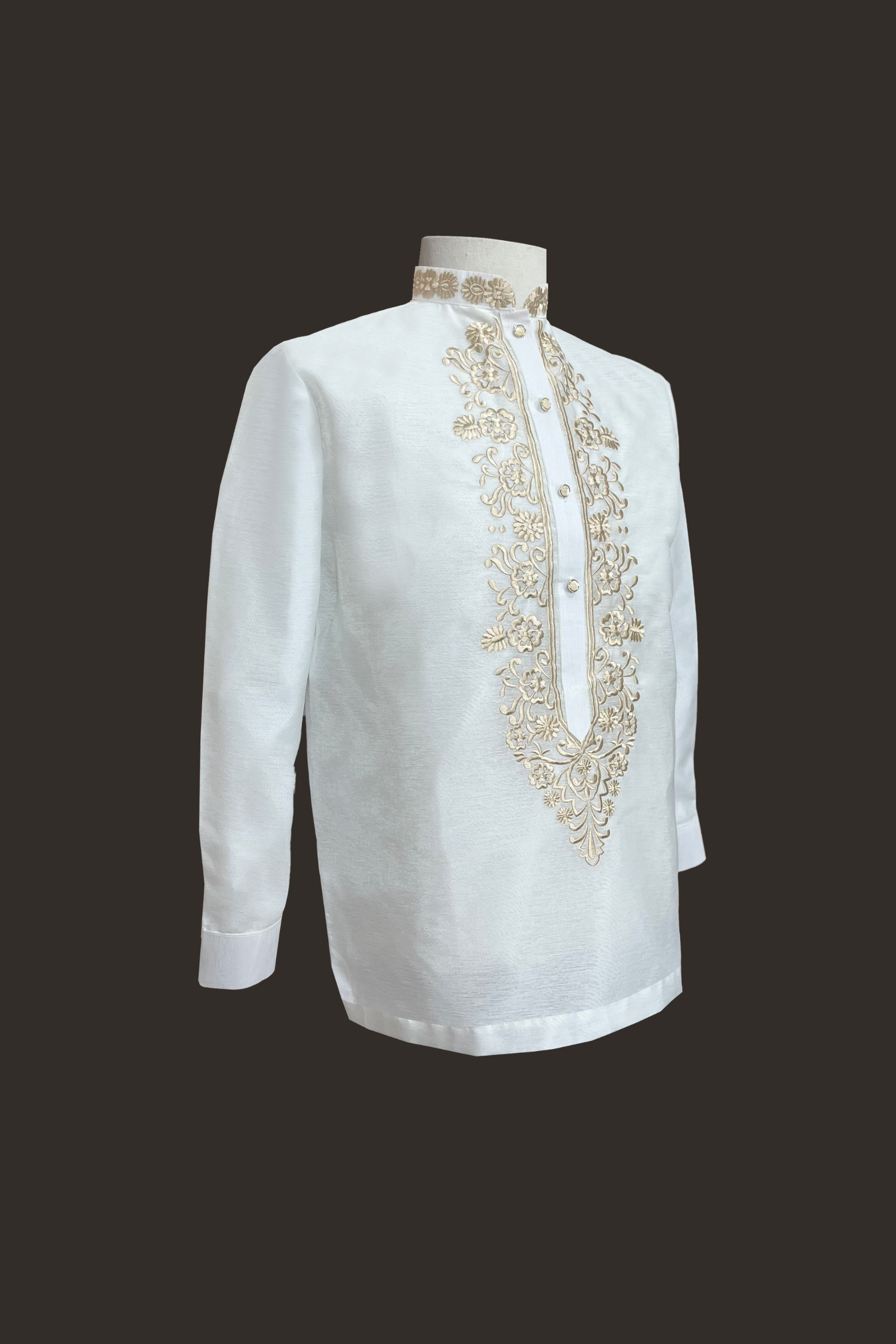 White Barong Tagalog with Gold Embroidery