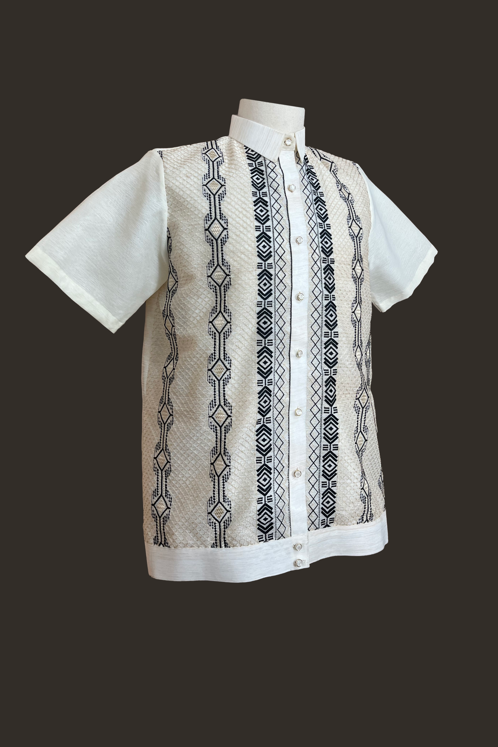 Men Short Barong Tagalog with Calado Fabric
