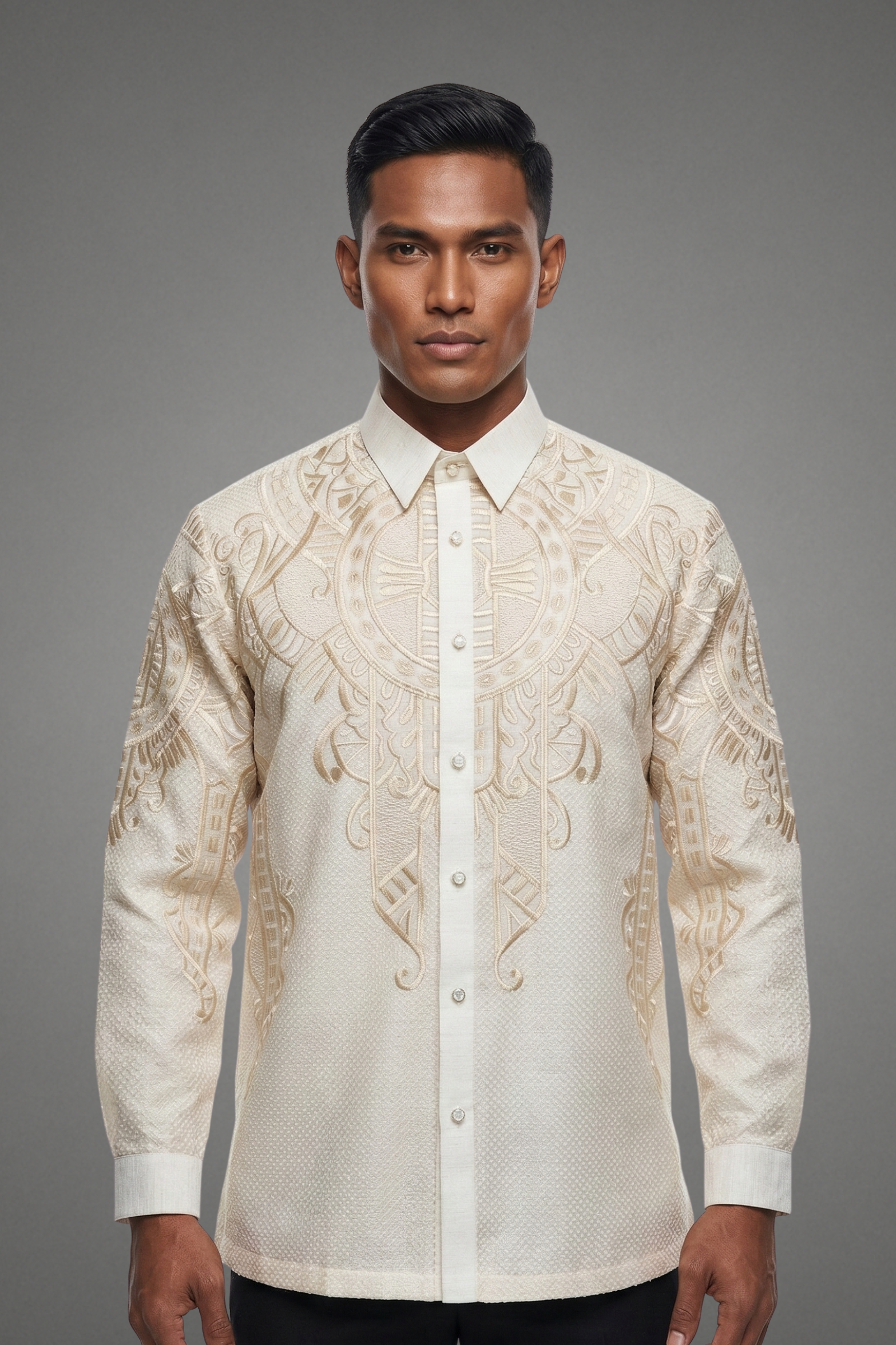 Premium Piña Jusilyn Calado with Light Gold Embroidery Barong Tagalog Leandro