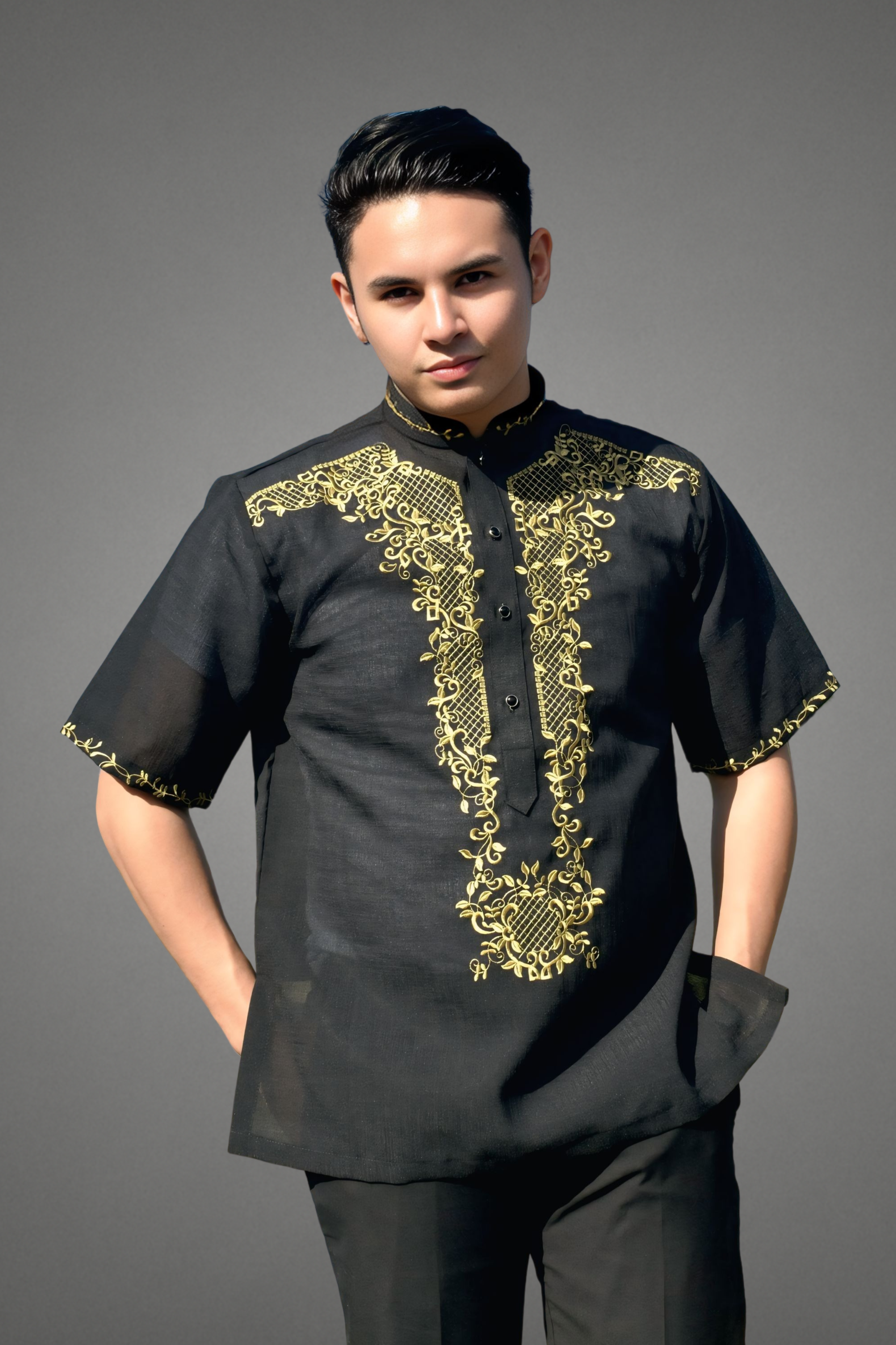 Black Jusi Short Sleeve Barong Tagalog Roberto Ibarra Filipino Black Jusi Short Sleeve Barong Tagalog Roberto Ibarra Filipino