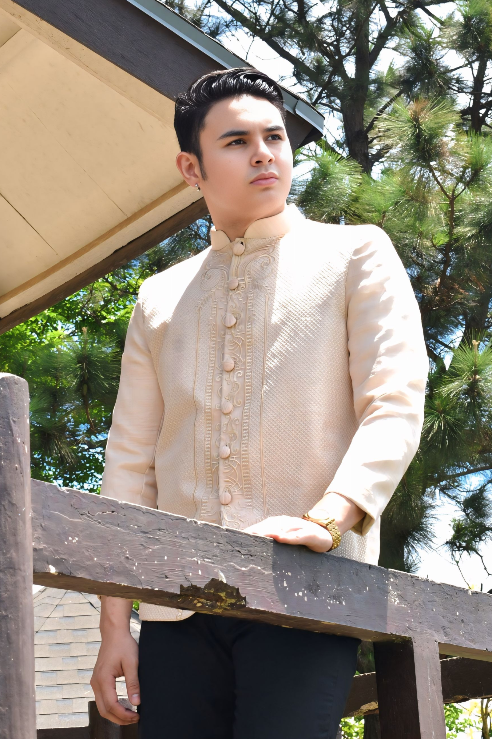 Beige Piña Cocoon Barong Coat