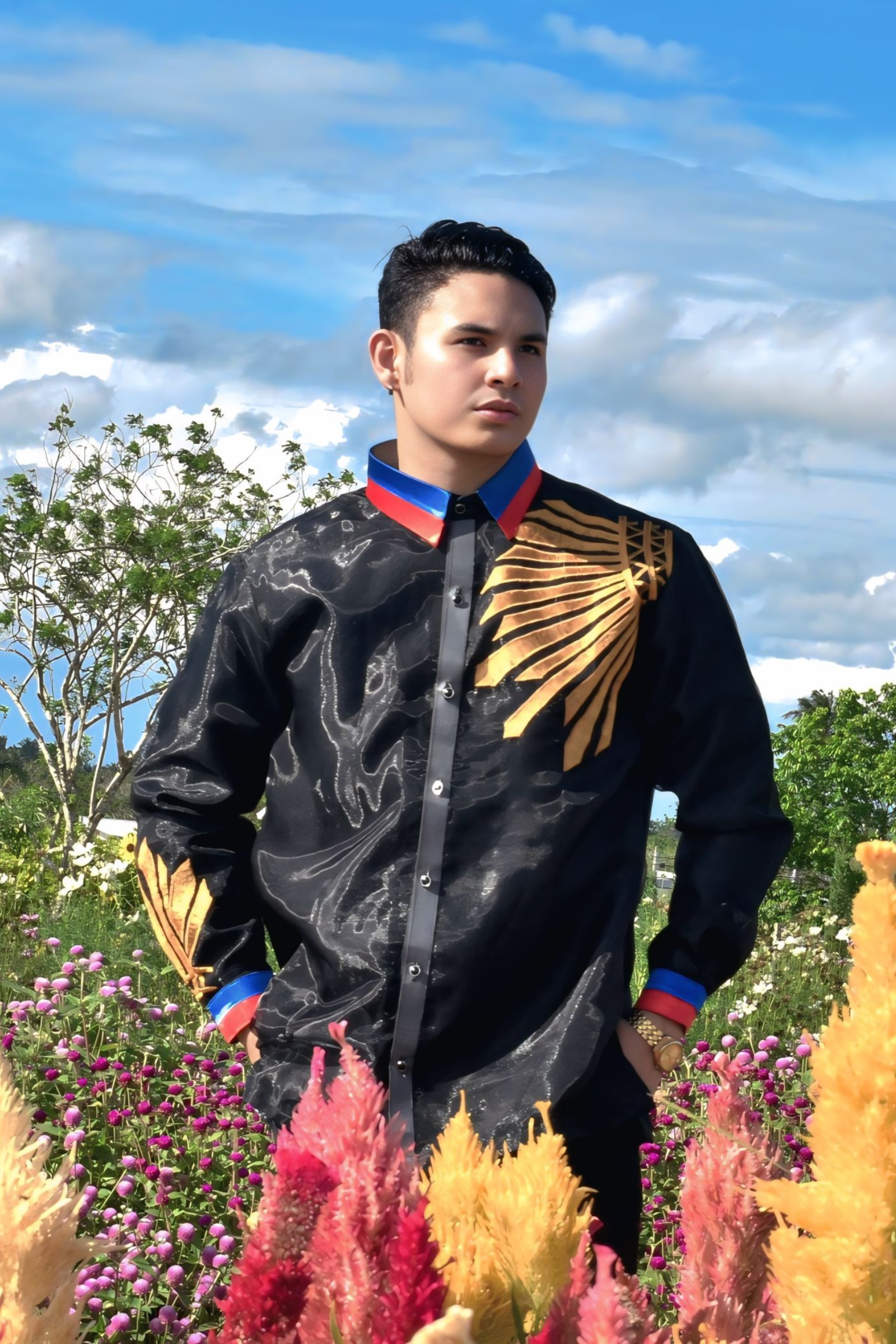 Black Barong Tagalog with Sun Design