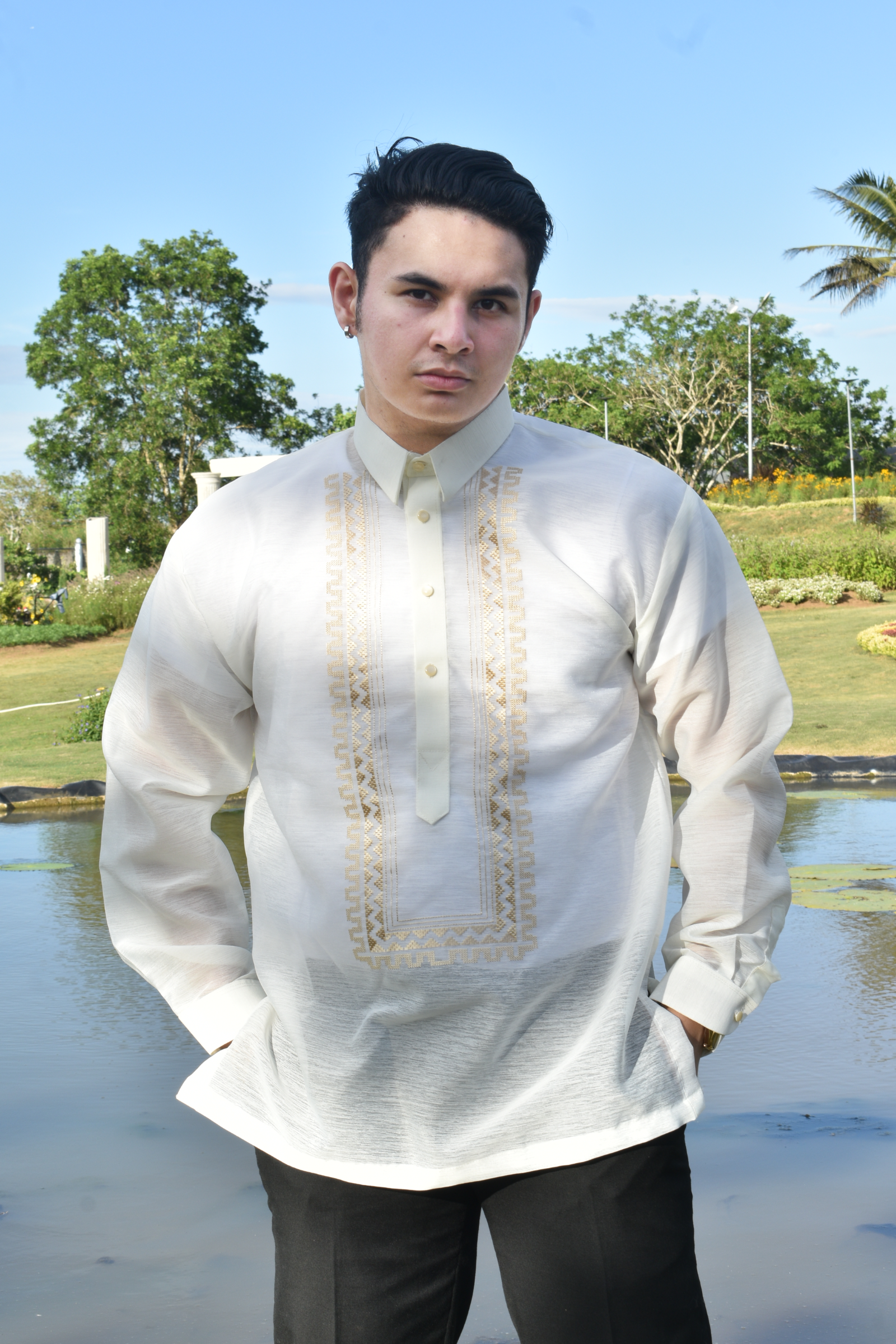 Beige Barong Tagalog for School Events