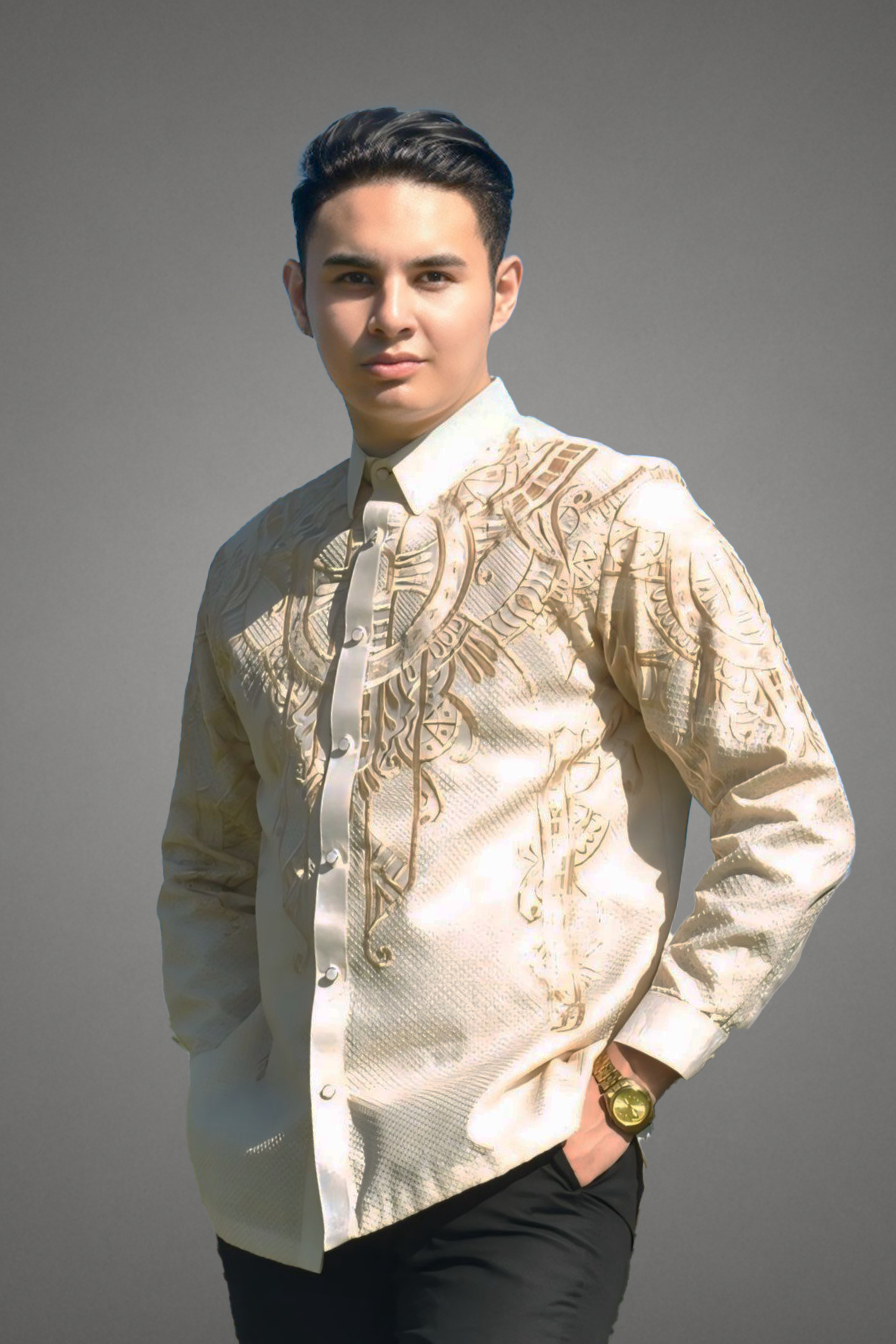 Premium Piña Jusilyn Calado with Light Gold Embroidery Barong Tagalog Leandro
