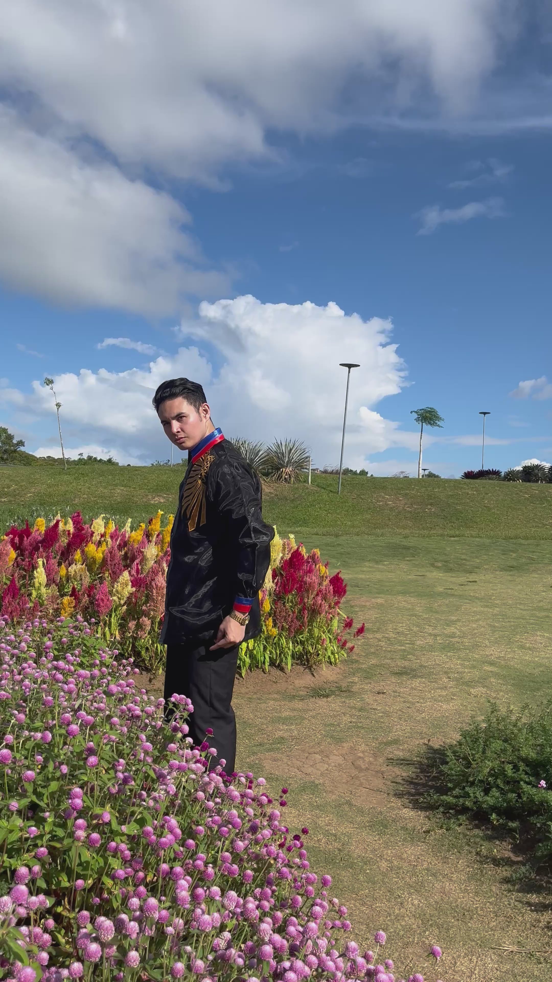 Premium Organza with Golden Sun Ray Pattern Barong Tagalog Pedro