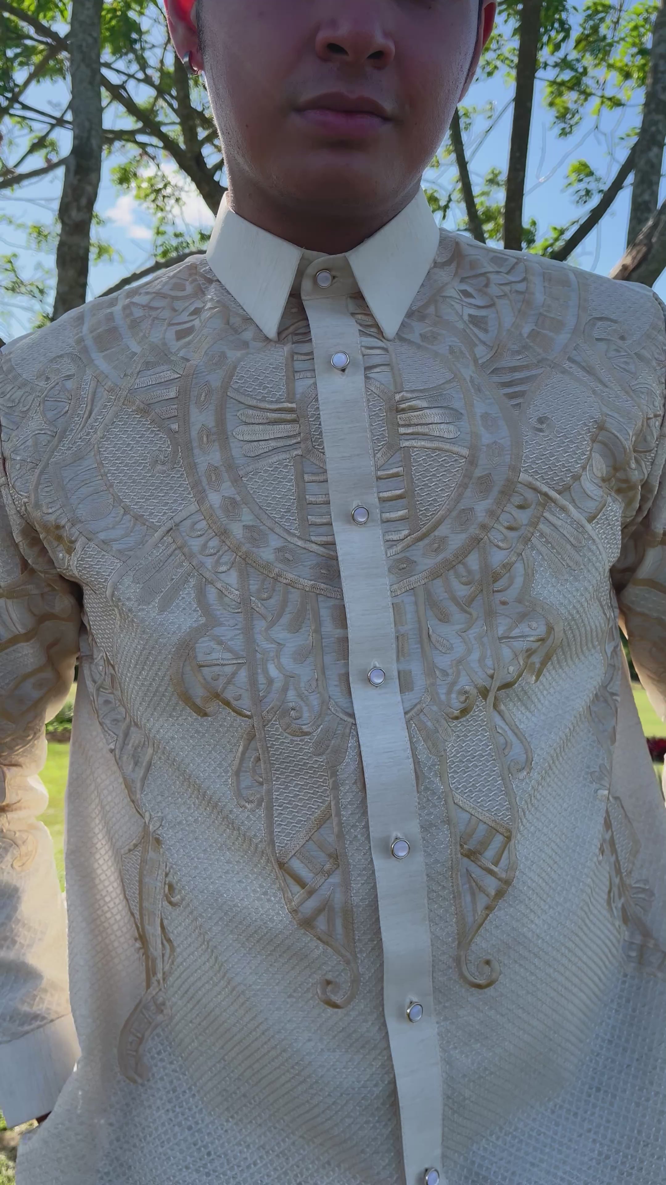 Premium Piña Jusilyn Calado with Light Gold Embroidery Barong Tagalog Leandro
