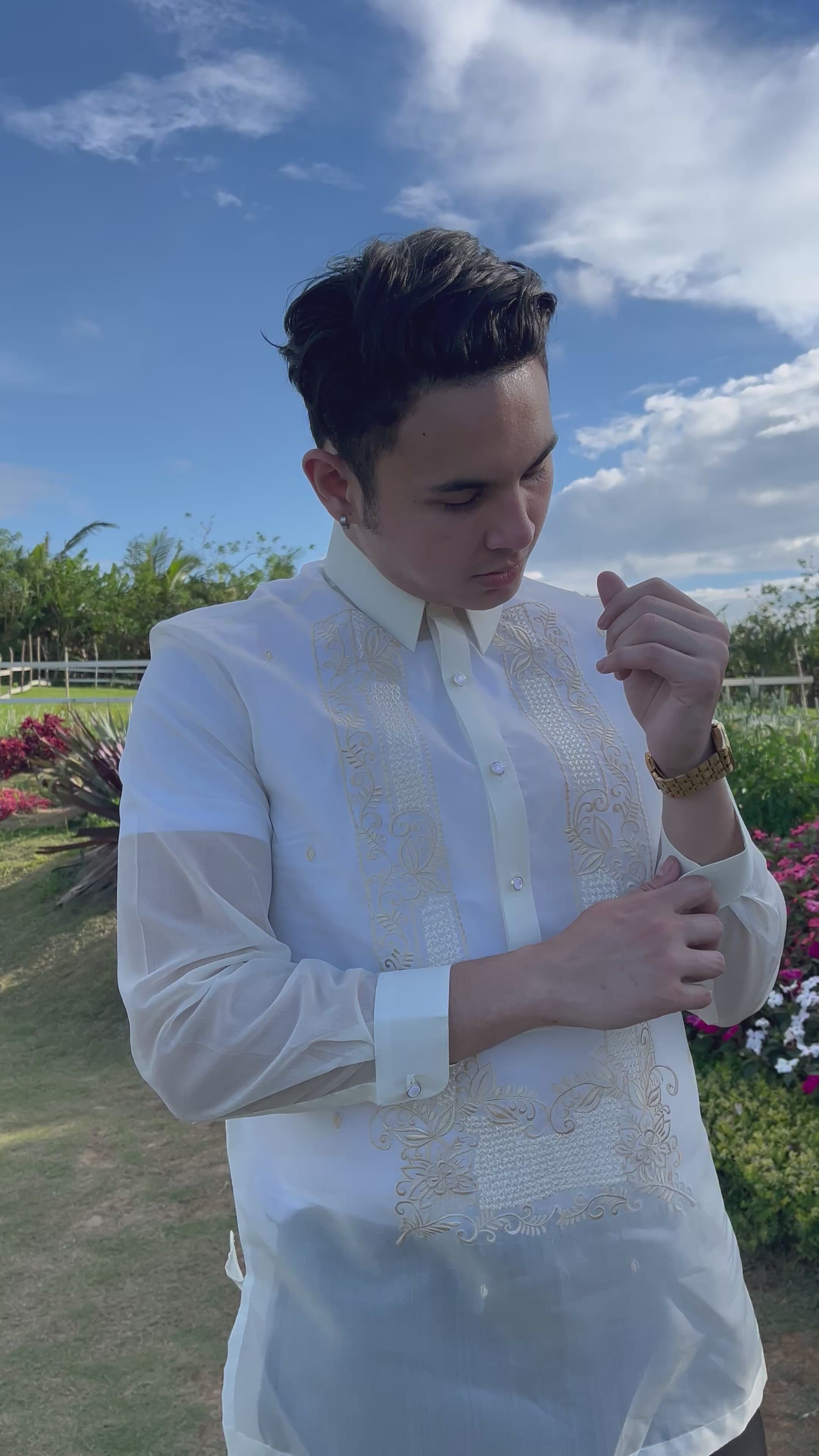 Premium Jusi fabric with Intricate Lattice Pattern Barong Tagalog Octavio