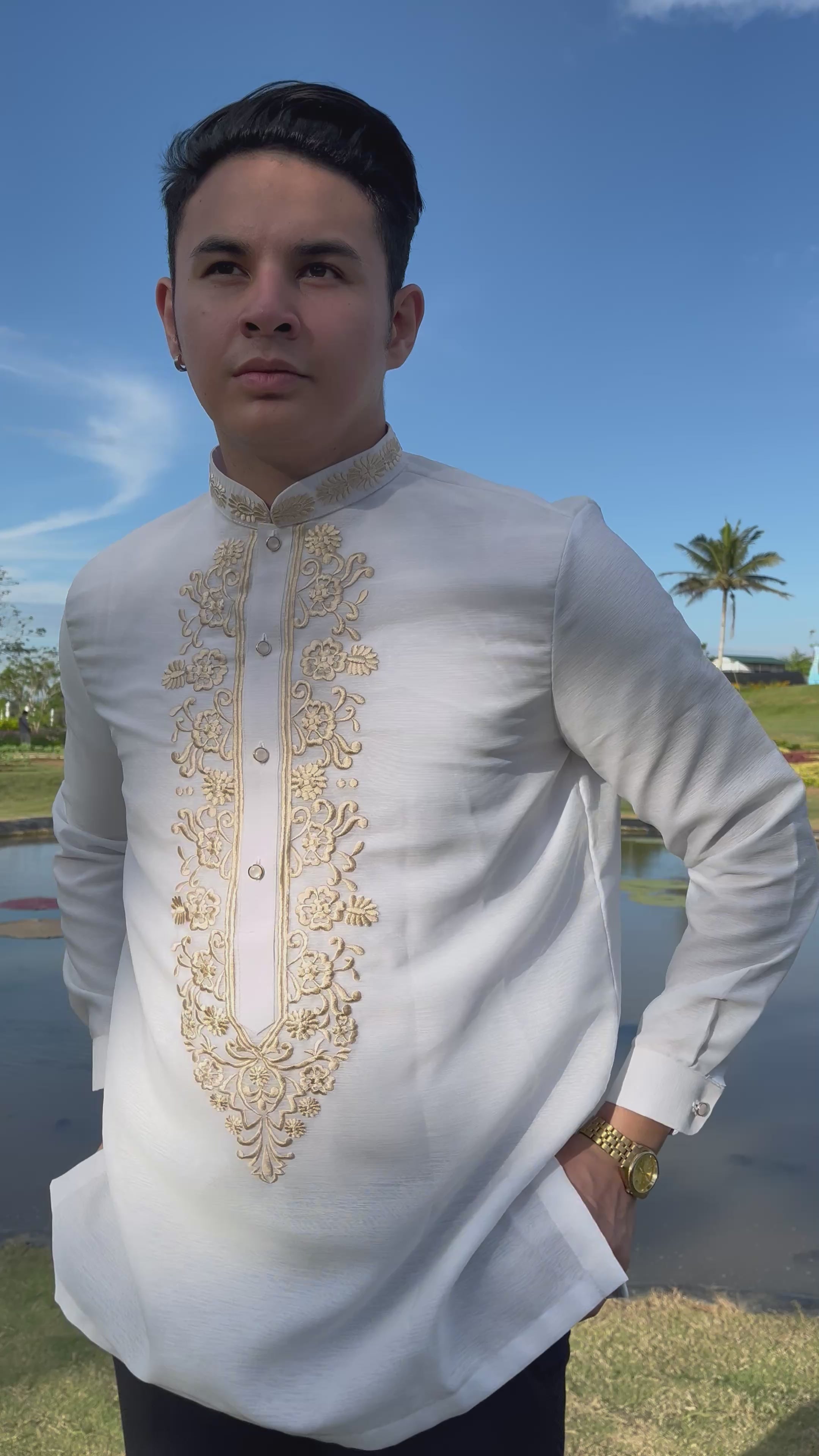 Premium Jusilyn with Gold Embroidery Barong Tagalog Fidel