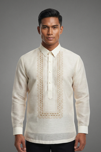 Premium Jusilyn with Light Beige Embroidery Barong Tagalog Isagani - JY02