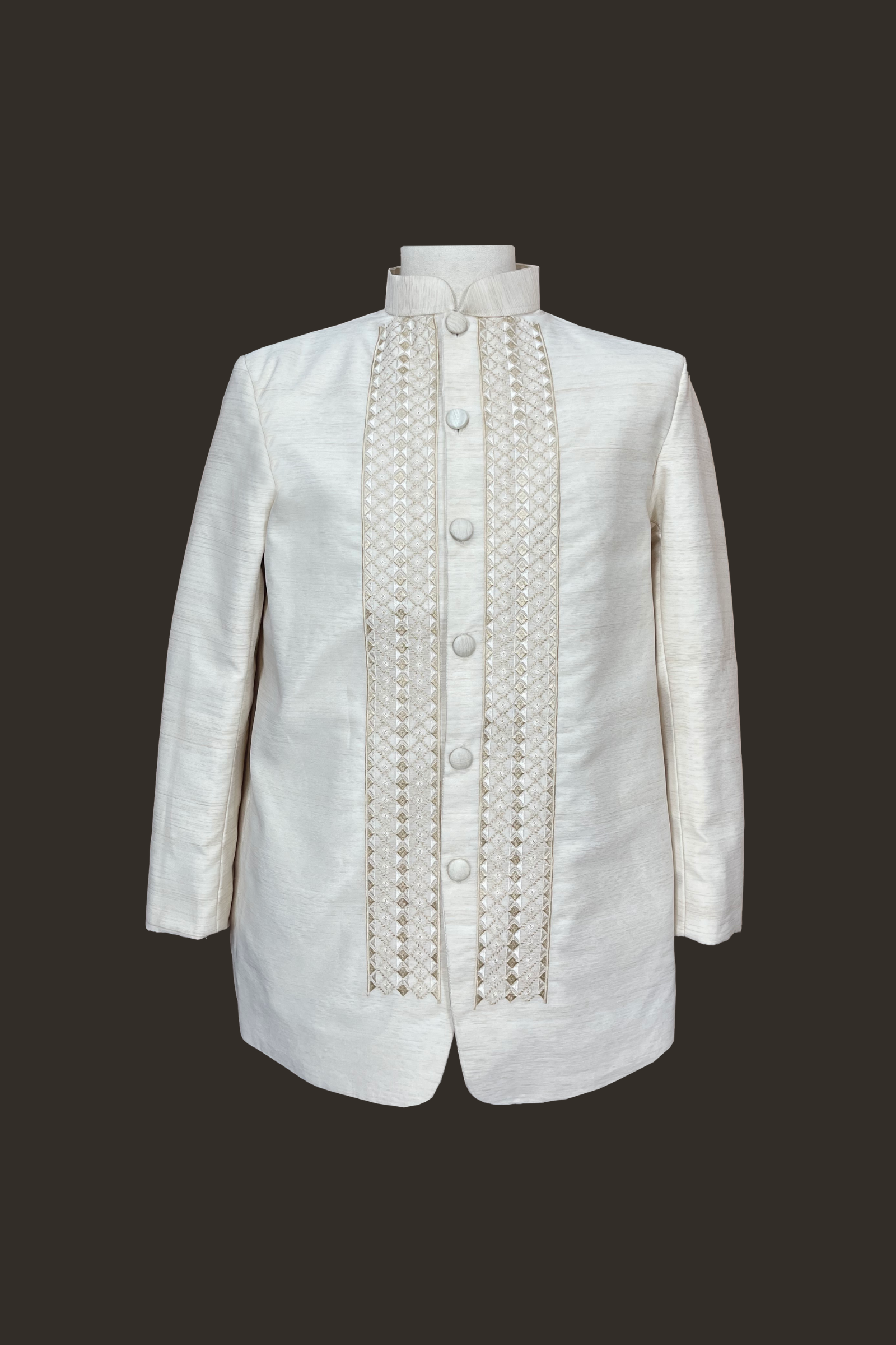 Premium Piña Jusilyn with Light Beige Embroidery Barong Tagalog Coat Baltazar