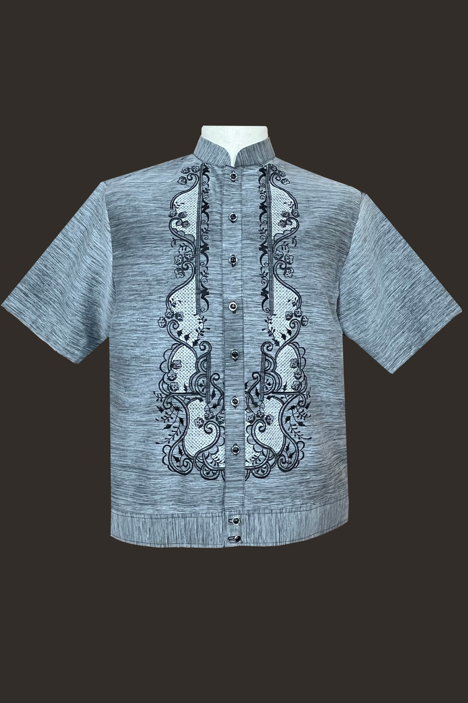 Premium Pina Jusilyn Charcoal Gray Short Sleeved Barong Tagalog Benito