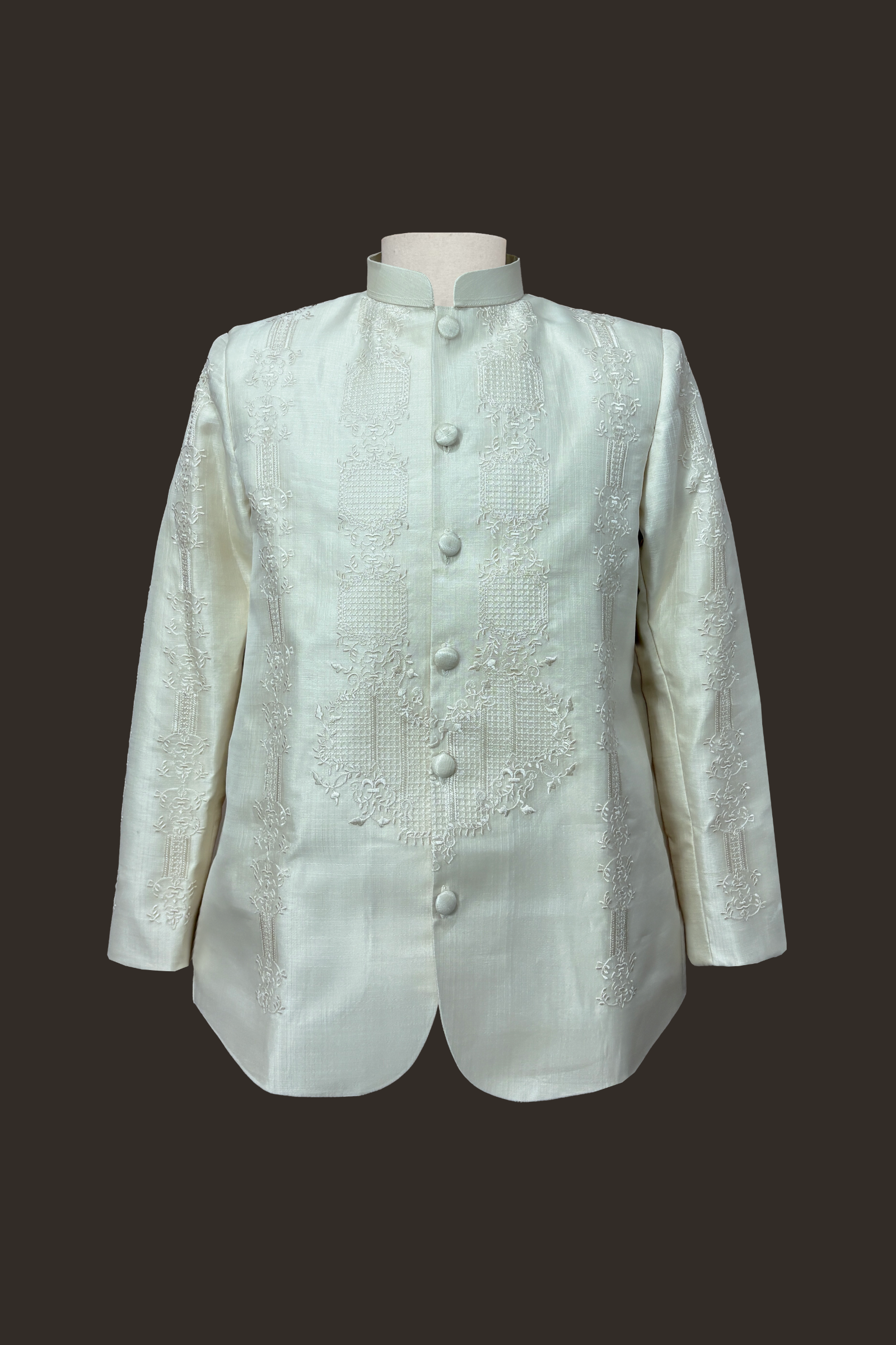 Premium Cocoon Silk Barong Tagalog Coat with All-Over Embroidery Vernon