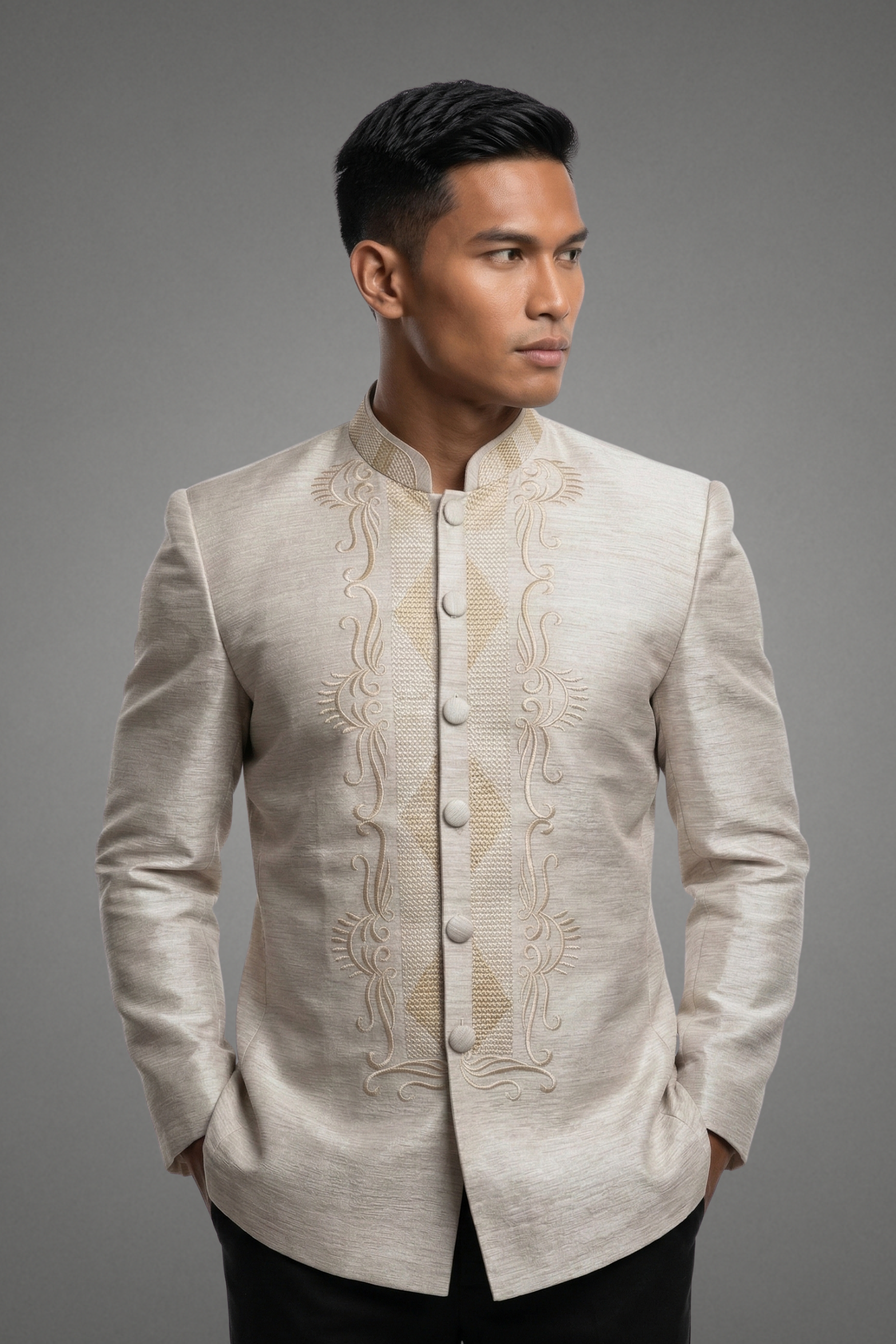 Premium Jusilyn Cream Tone Barong Tagalog Coat Gustavo - JJ113, Small Premium Jusilyn Cream Tone Barong Tagalog Coat Gustavo - JJ113, Small