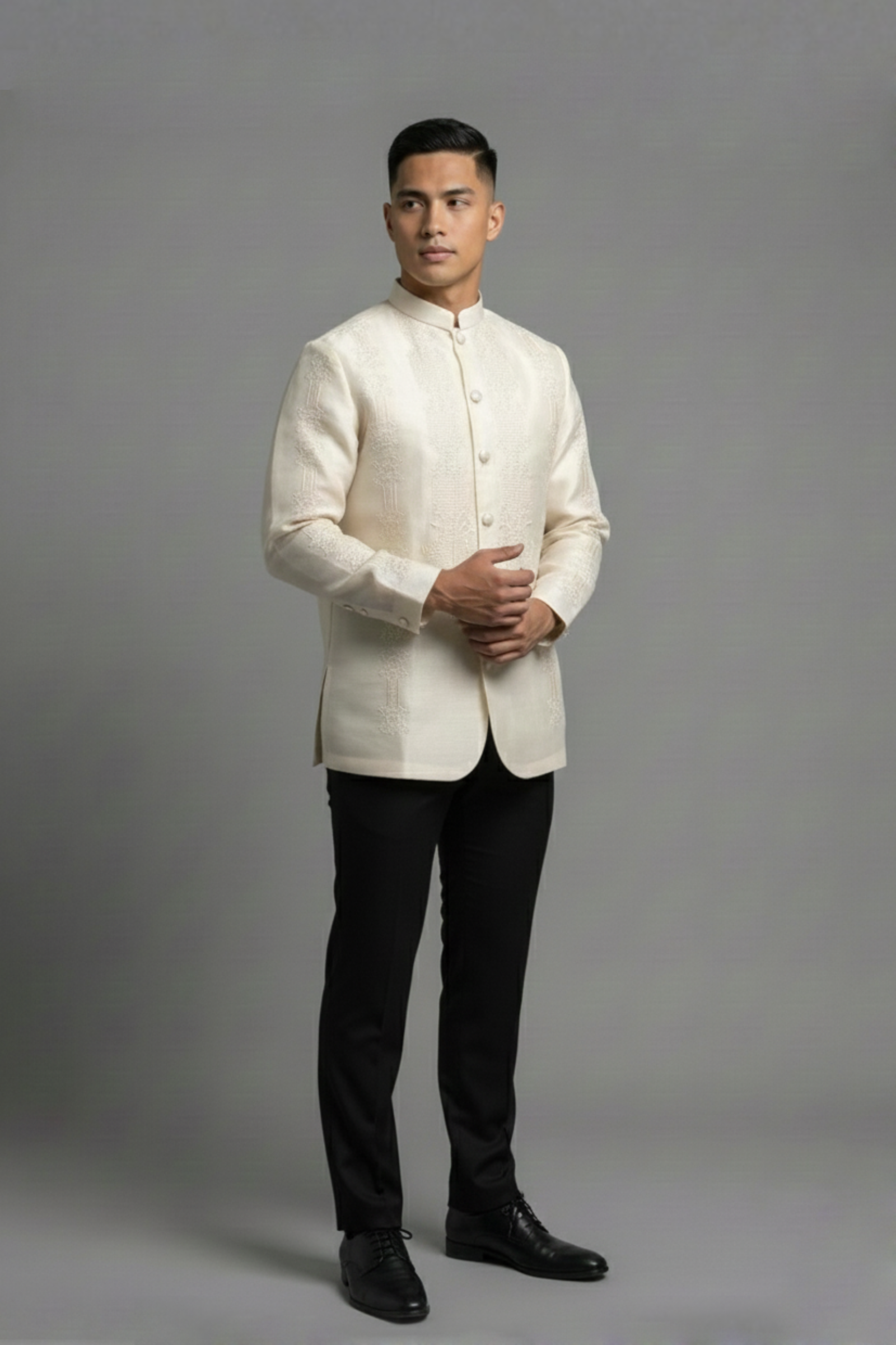 Premium Cocoon Silk Barong Tagalog Coat with All-Over Embroidery Vernon - JJ114, Small Premium Cocoon Silk Barong Tagalog Coat with All-Over Embroidery Vernon - JJ114, Small
