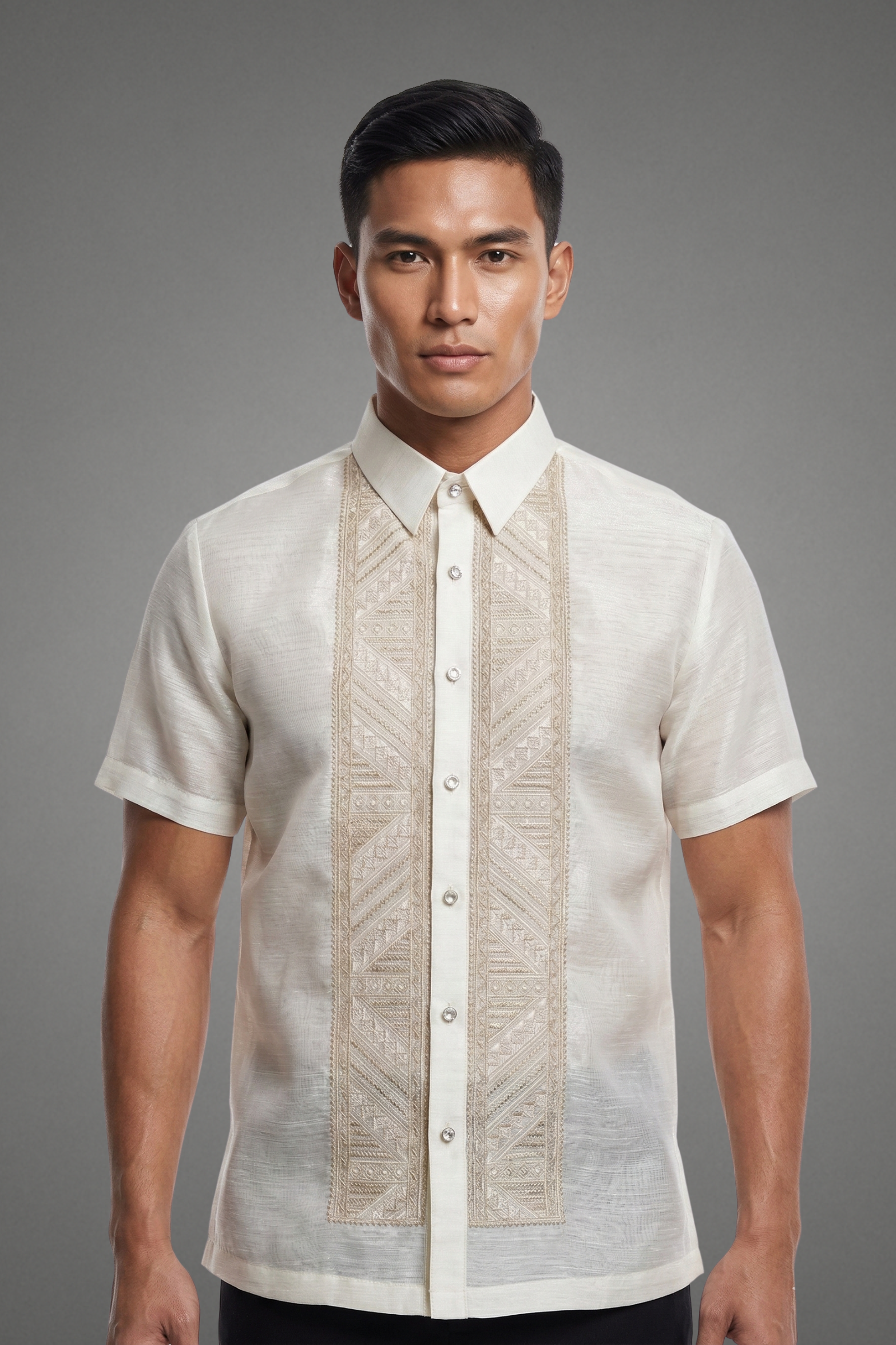 Premium Organza with Linear Panel Embroidery Short Sleeved Barong Tagalog Conrado-JJ102