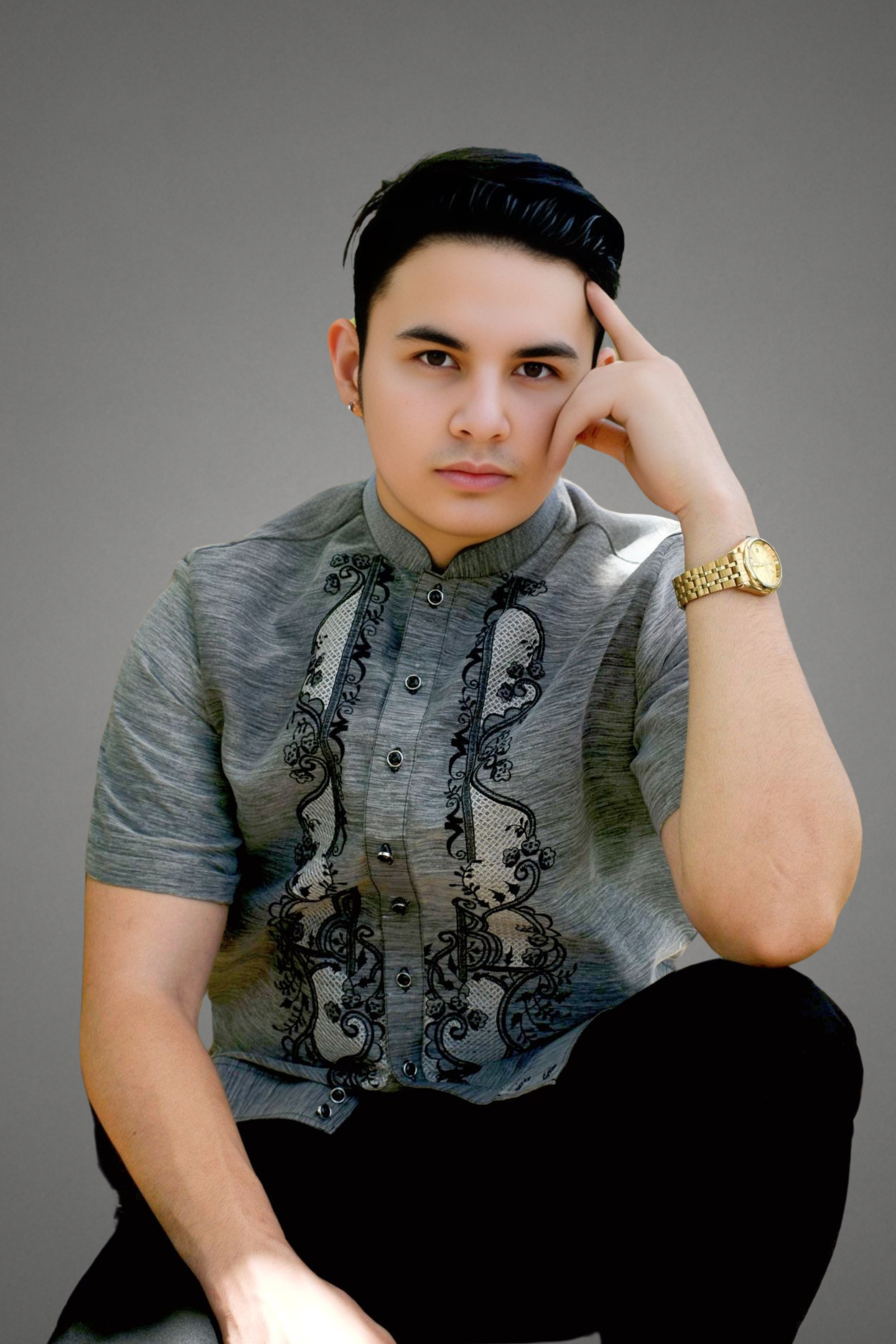 Premium Pina Jusilyn Charcoal Gray Short Sleeved Barong Tagalog Benito - JJ103