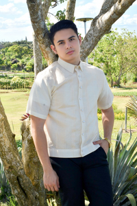 Beige Short Sleeved Barong Tagalog