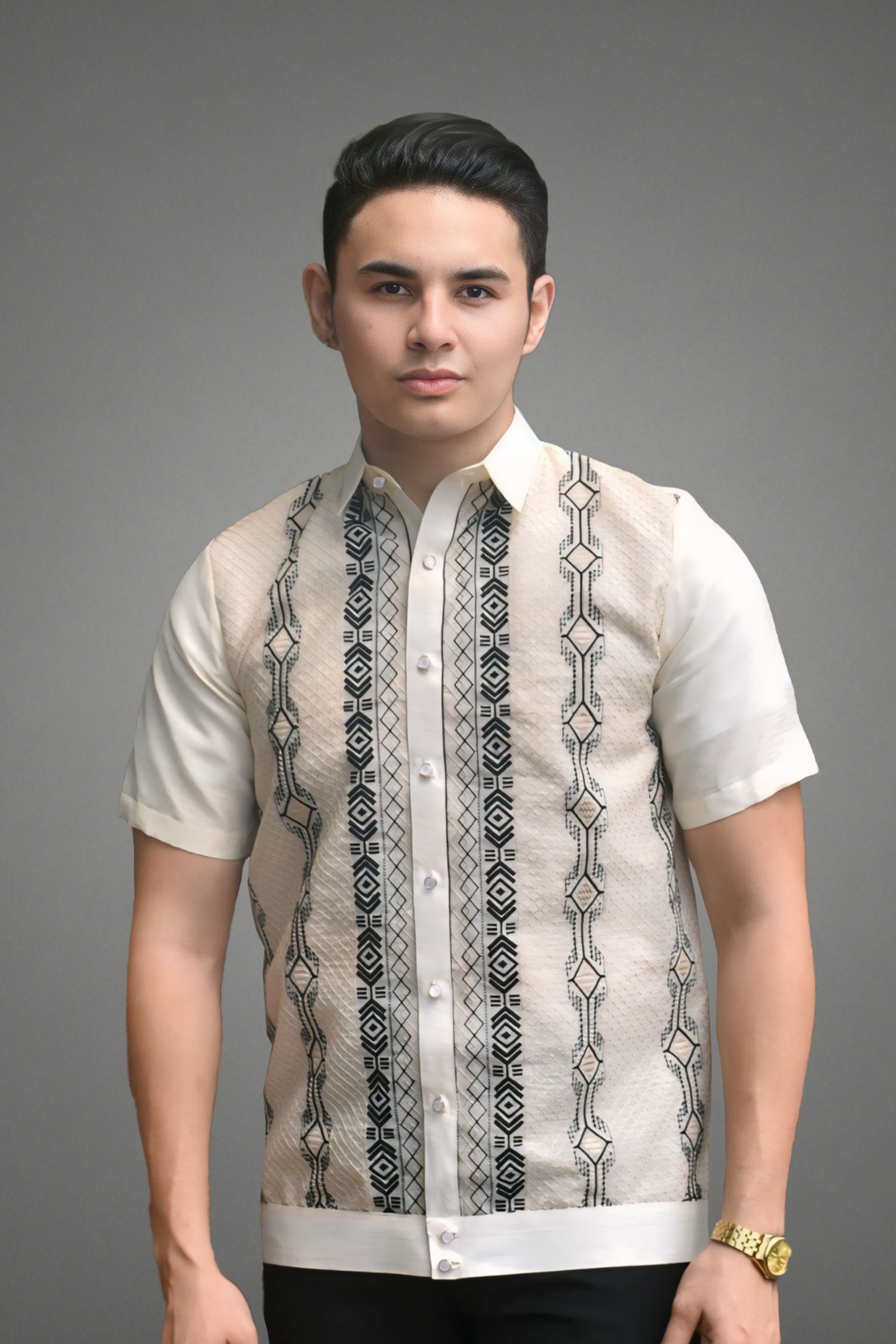 Premium Pina Jusilyn Calado with Black Ethnic Inspired Barong Tagalog Raimundo - JJ108