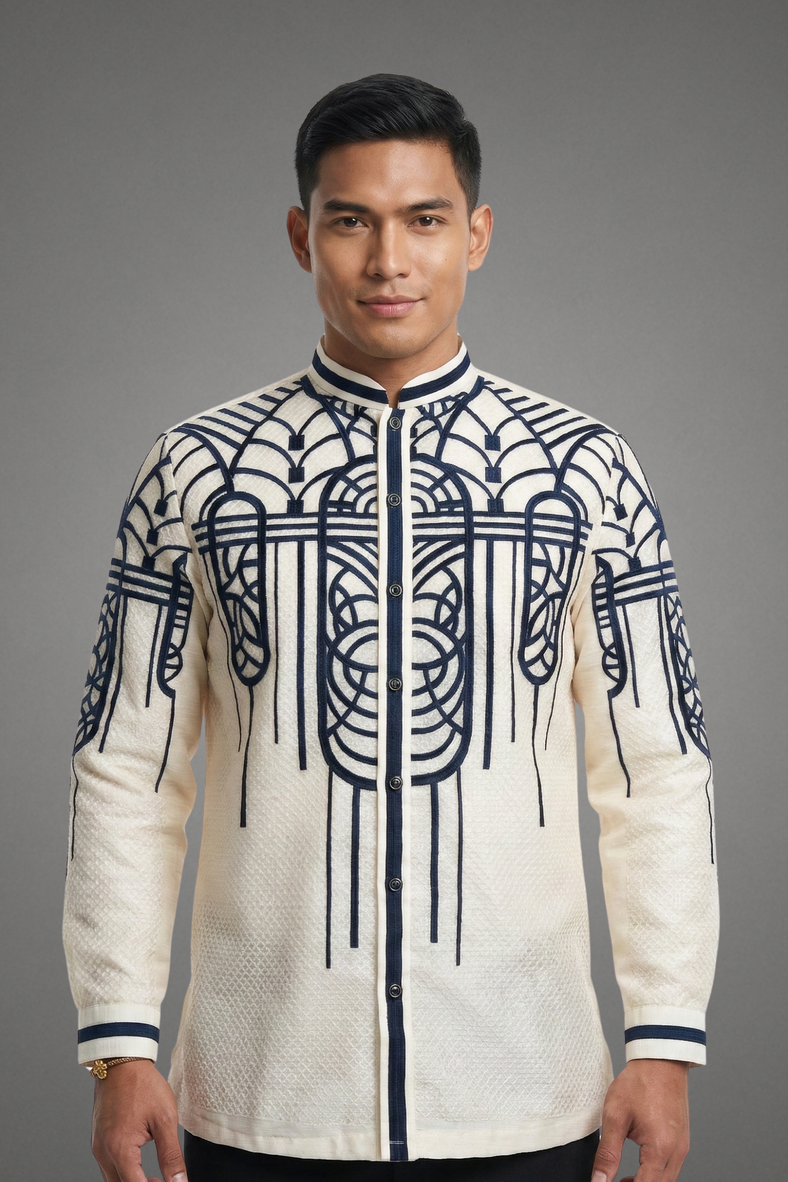 Premium Piña Jusilyn Calado with Linear Black Embroidery Barong Tagalog Emilio - JJ110