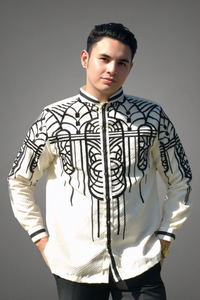 Elegant Calado with Black Linear Design Barong Tagalog for men