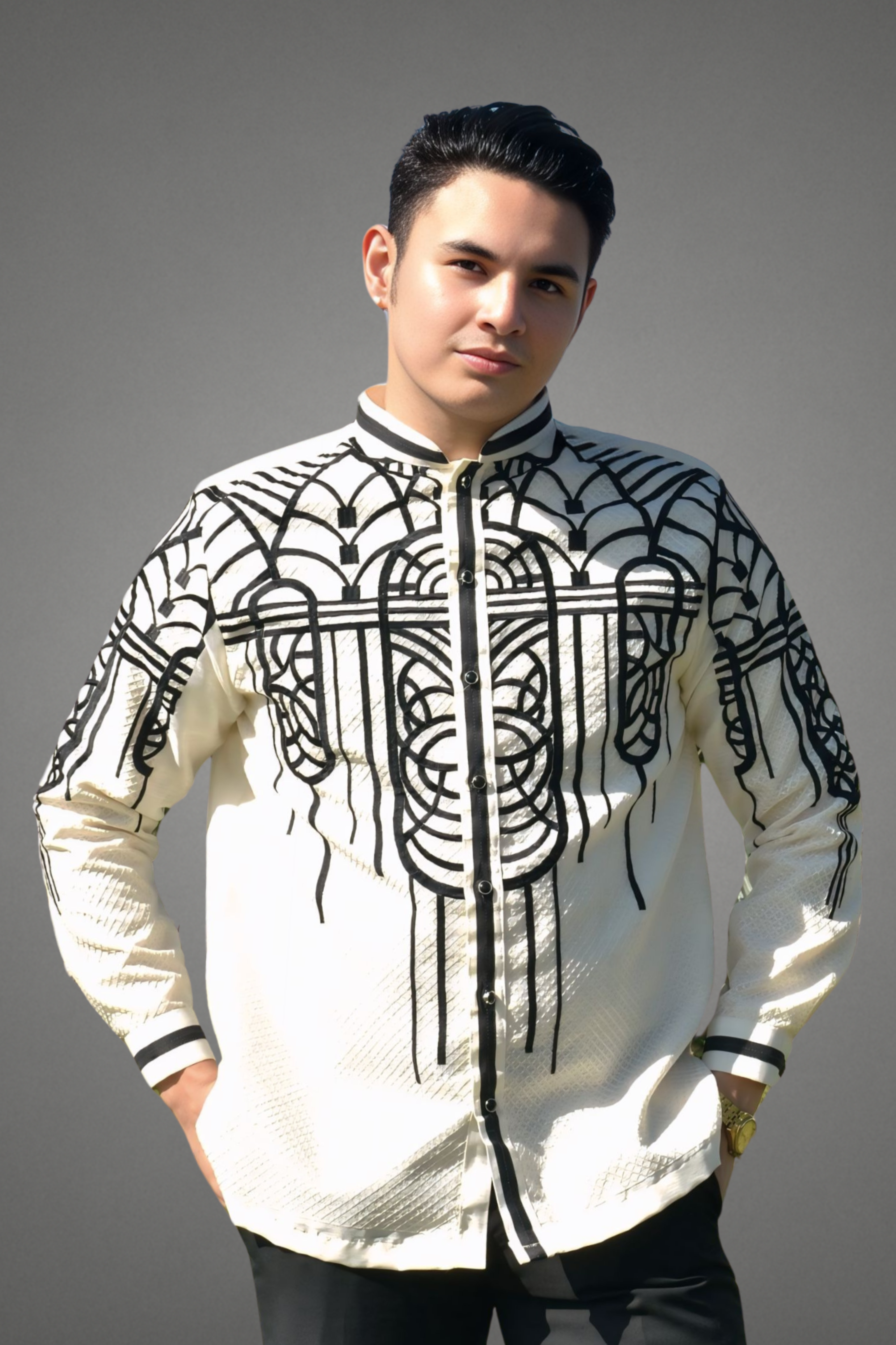 Premium Piña Jusilyn Calado with Linear Black Embroidery Barong Tagalog Emilio - JJ110