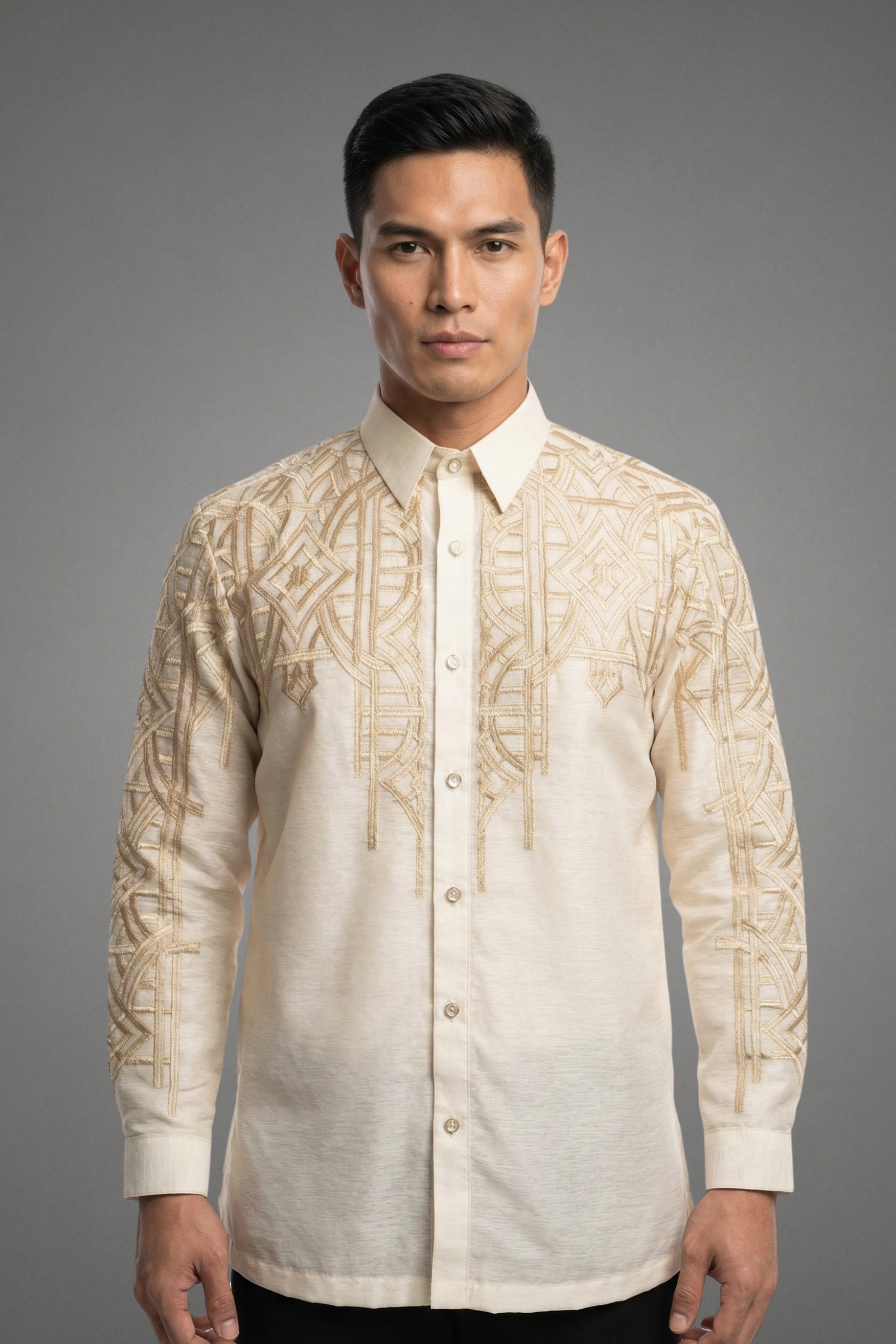 Premium Piña Jusilyn with Cascading Bold Pattern Barong Tagalog Salvador - JJ112
