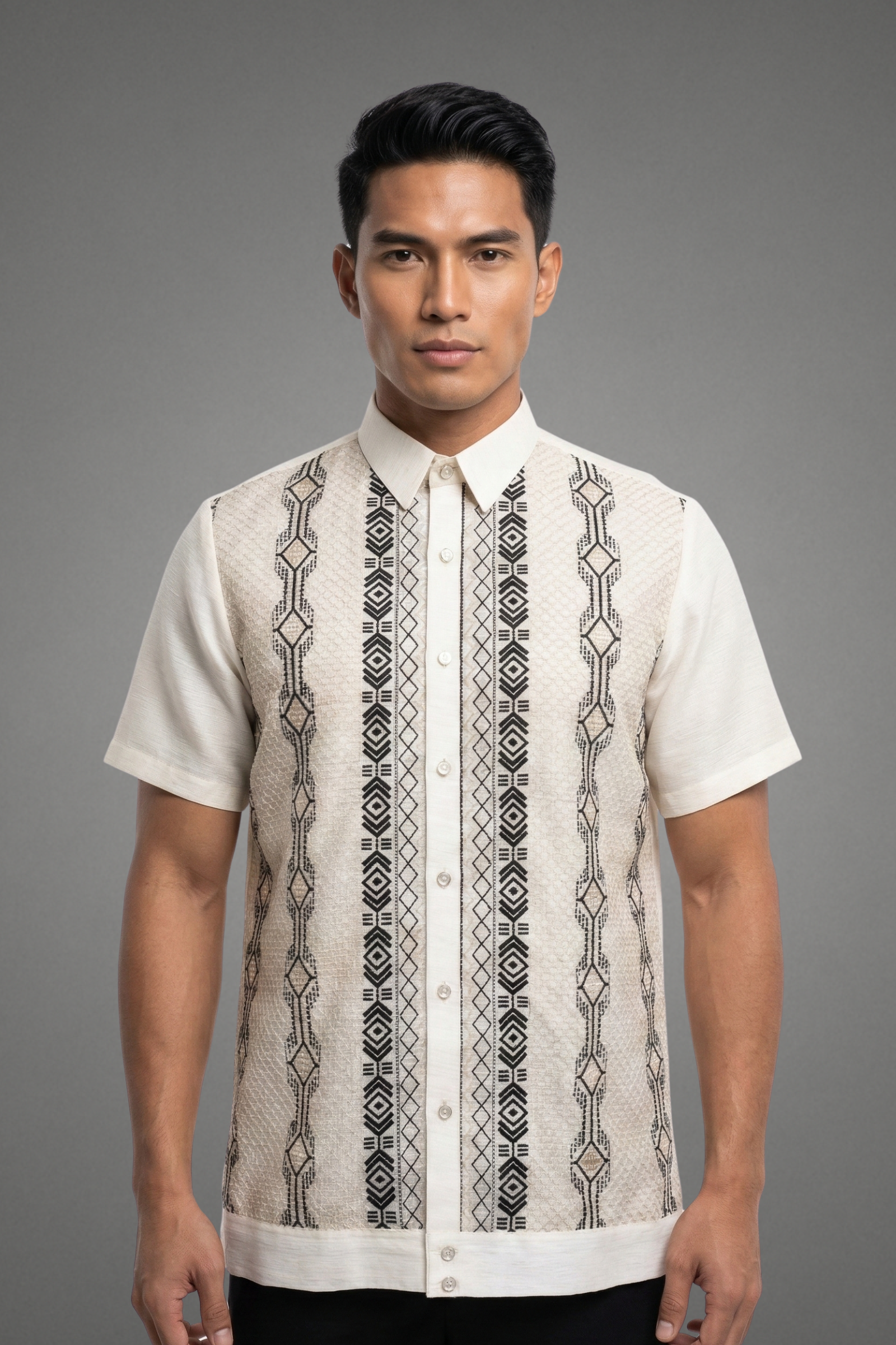 Premium Pina Jusilyn Calado with Black Ethnic Inspired Barong Tagalog Raimundo - JJ108