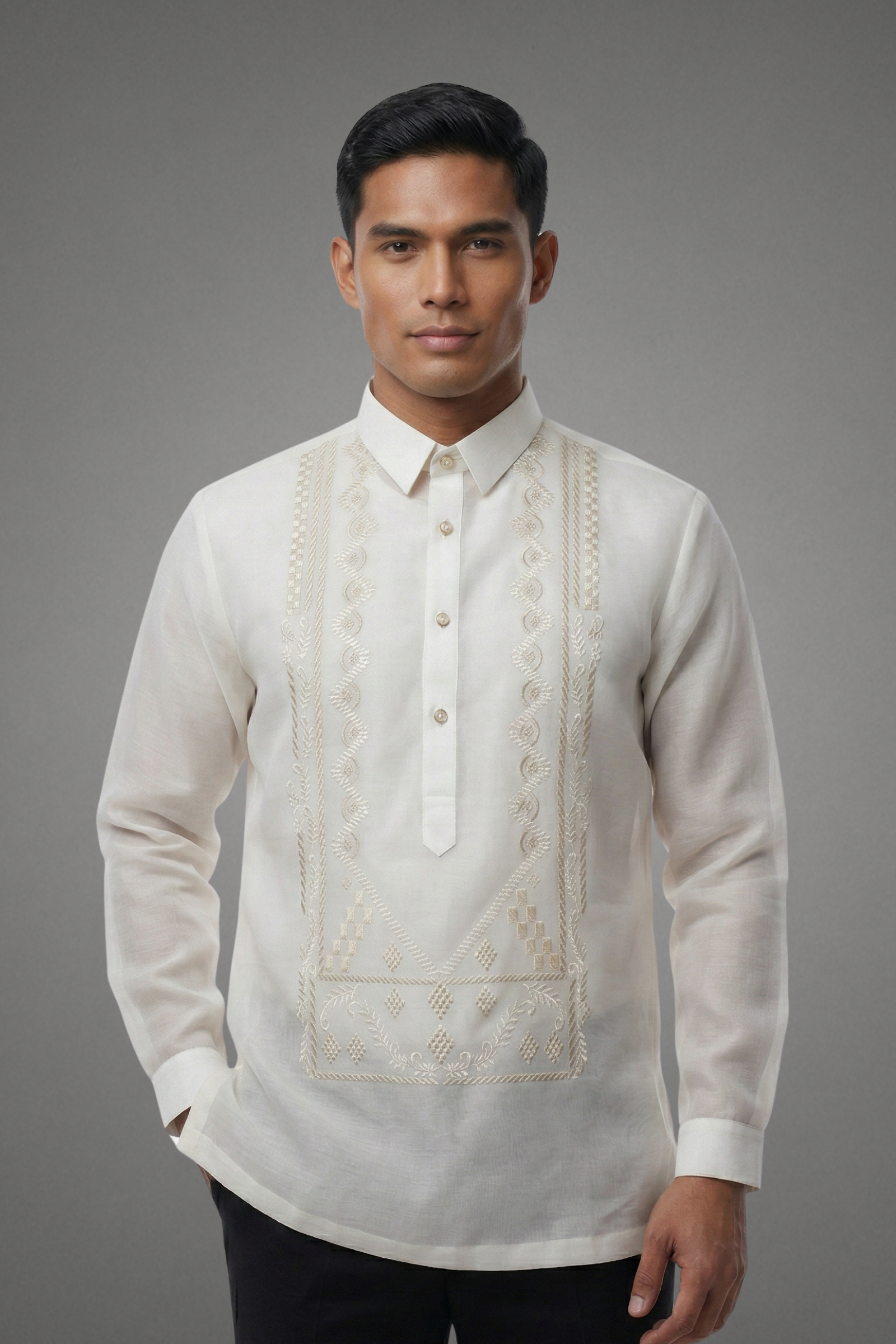 White Jusi Barong Tagalog - Hermanio | Modern Filipino Elegance ...