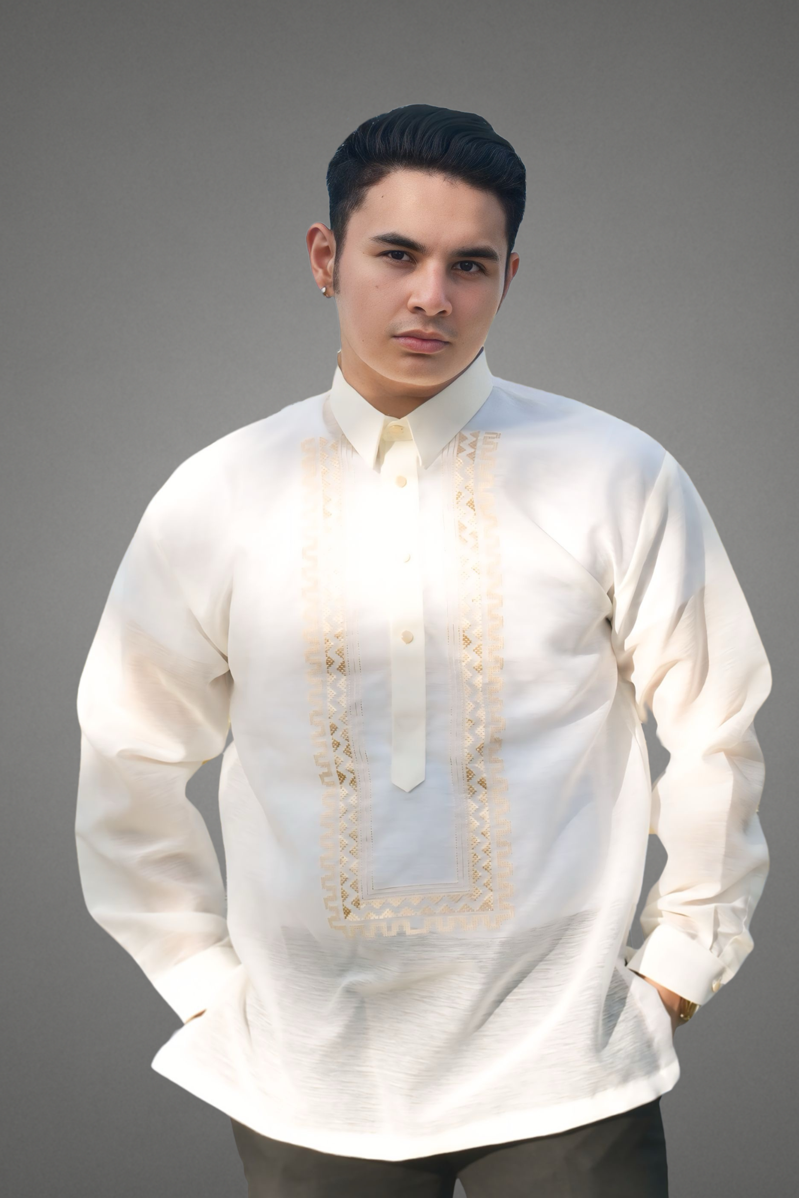 Premium Jusilyn with Light Beige Embroidery Barong Tagalog Isagani - JY02