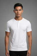 White Short Sleeved Camisa De Chino