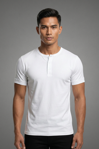 White Short Sleeved Camisa De Chino