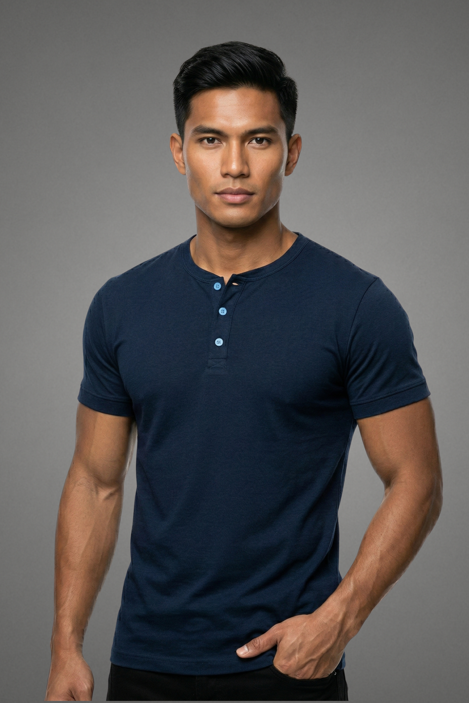 Black Short Sleeved Camisa de Chino - JB005