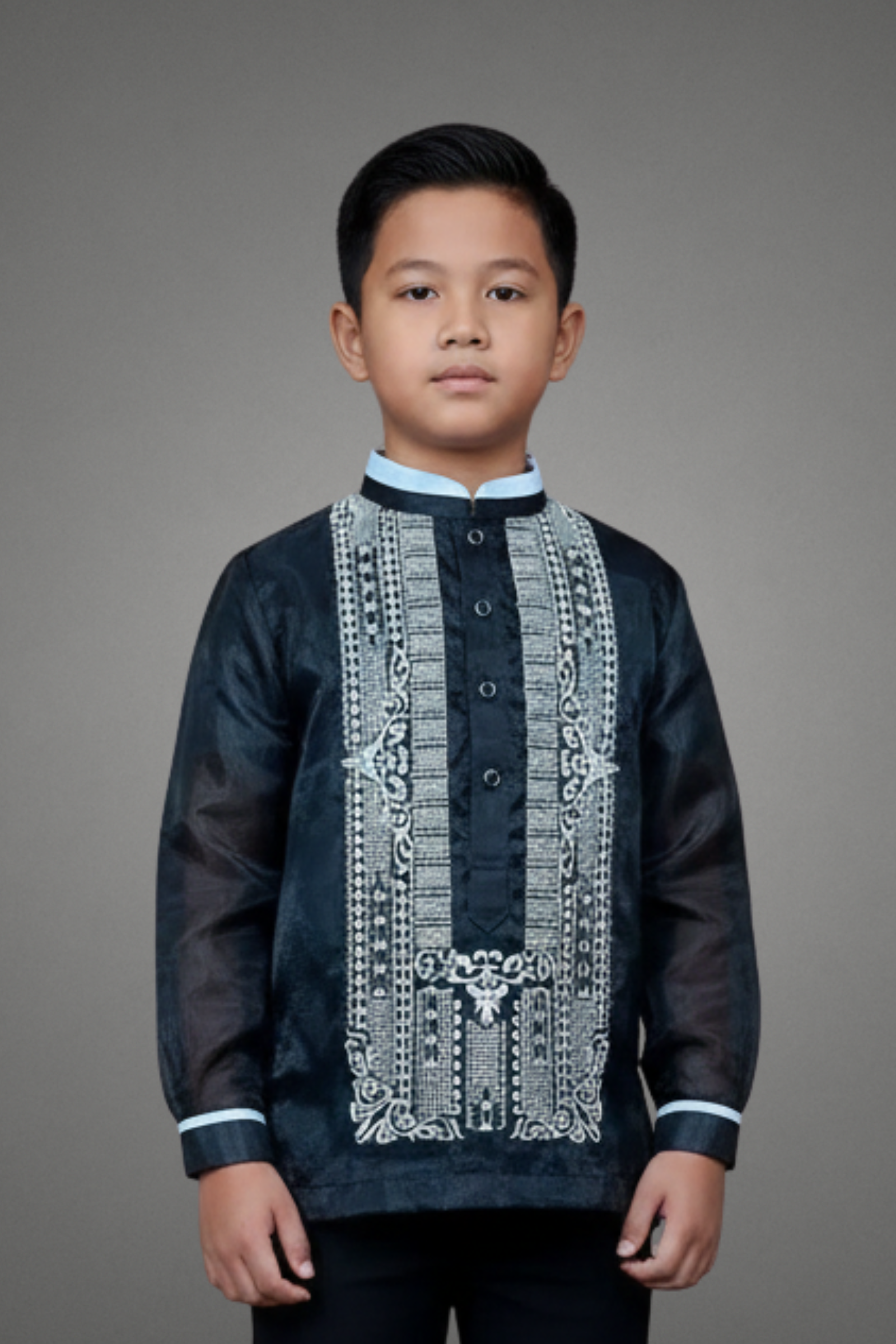 Premium Black Organza Boy's Barong Tagalog Agustin