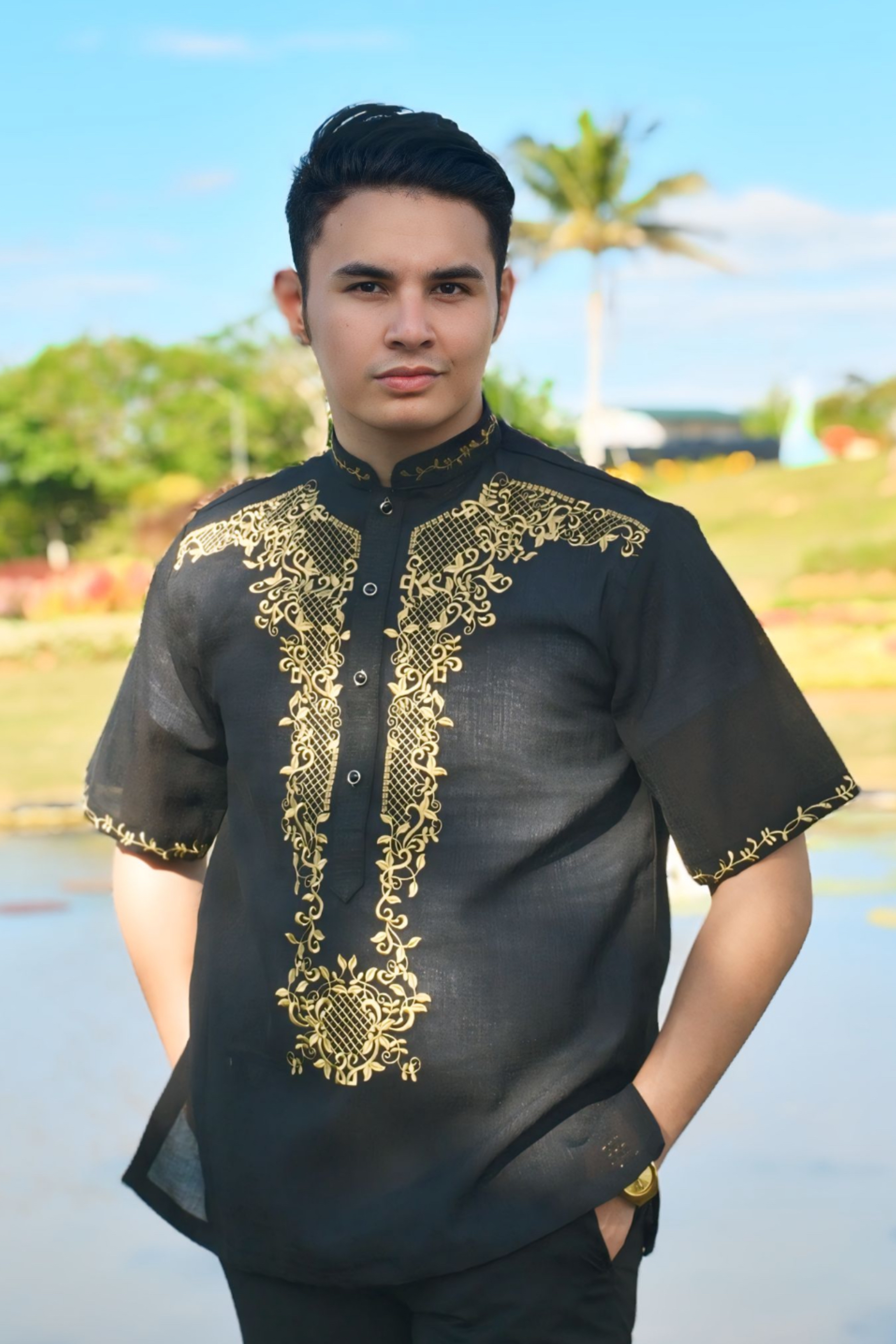 Modern Black Barong Tagalog