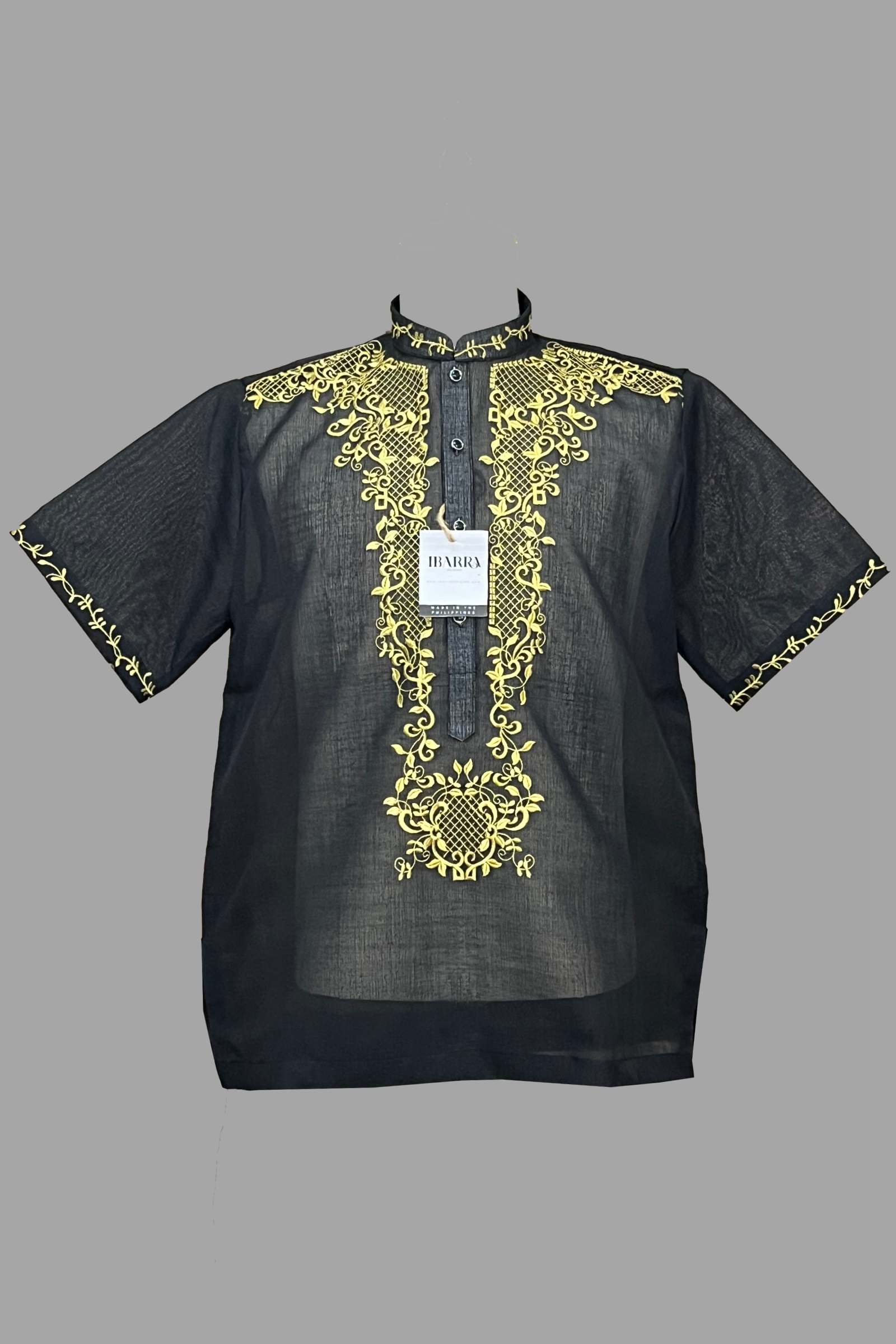 Black & Gold Embroidered Short-Sleeve Barong Tagalog - Roberto - JB403