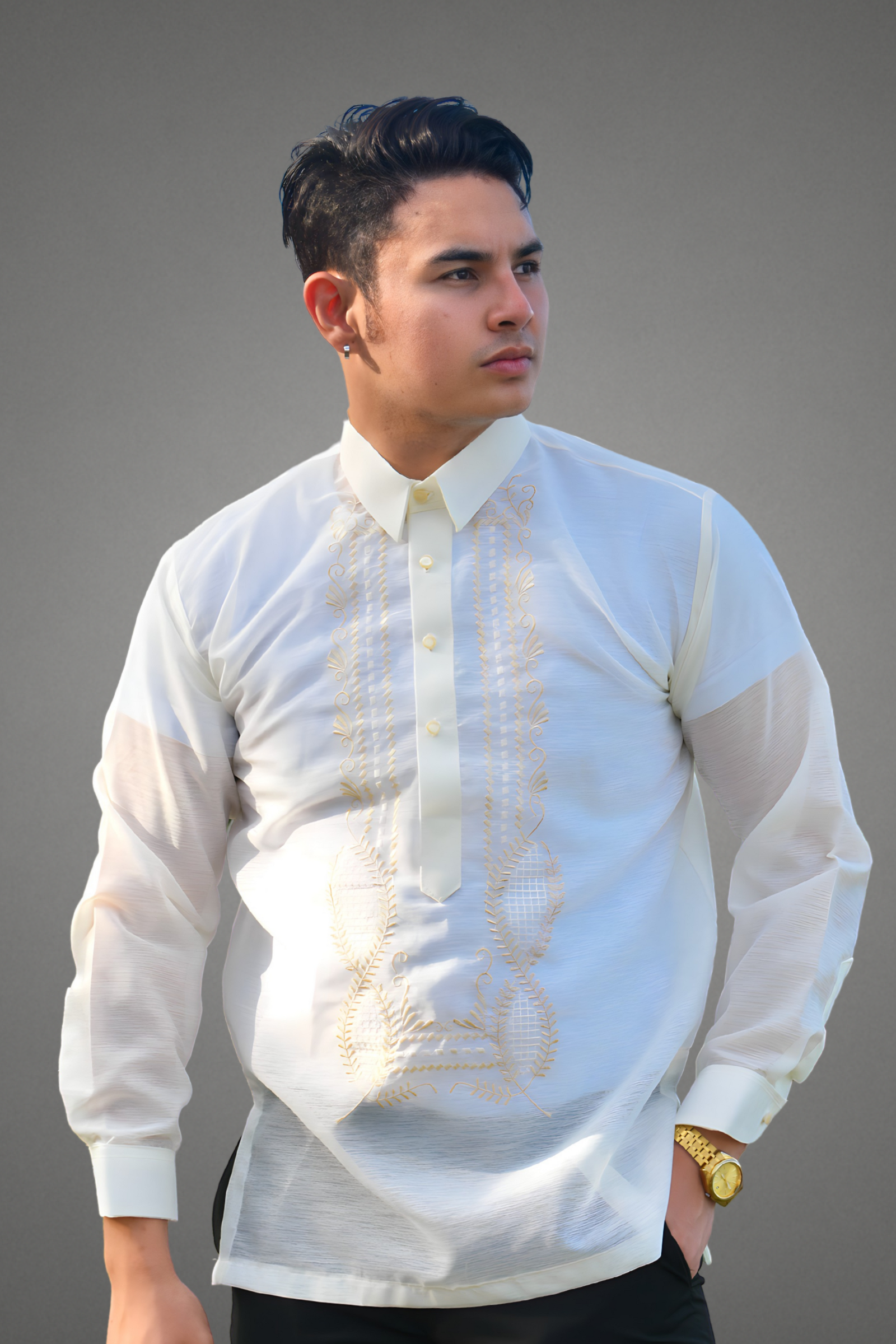 Premium Jusilyn with Fine Embroidery of Leaf Accents Barong Tagalog Gilberto
