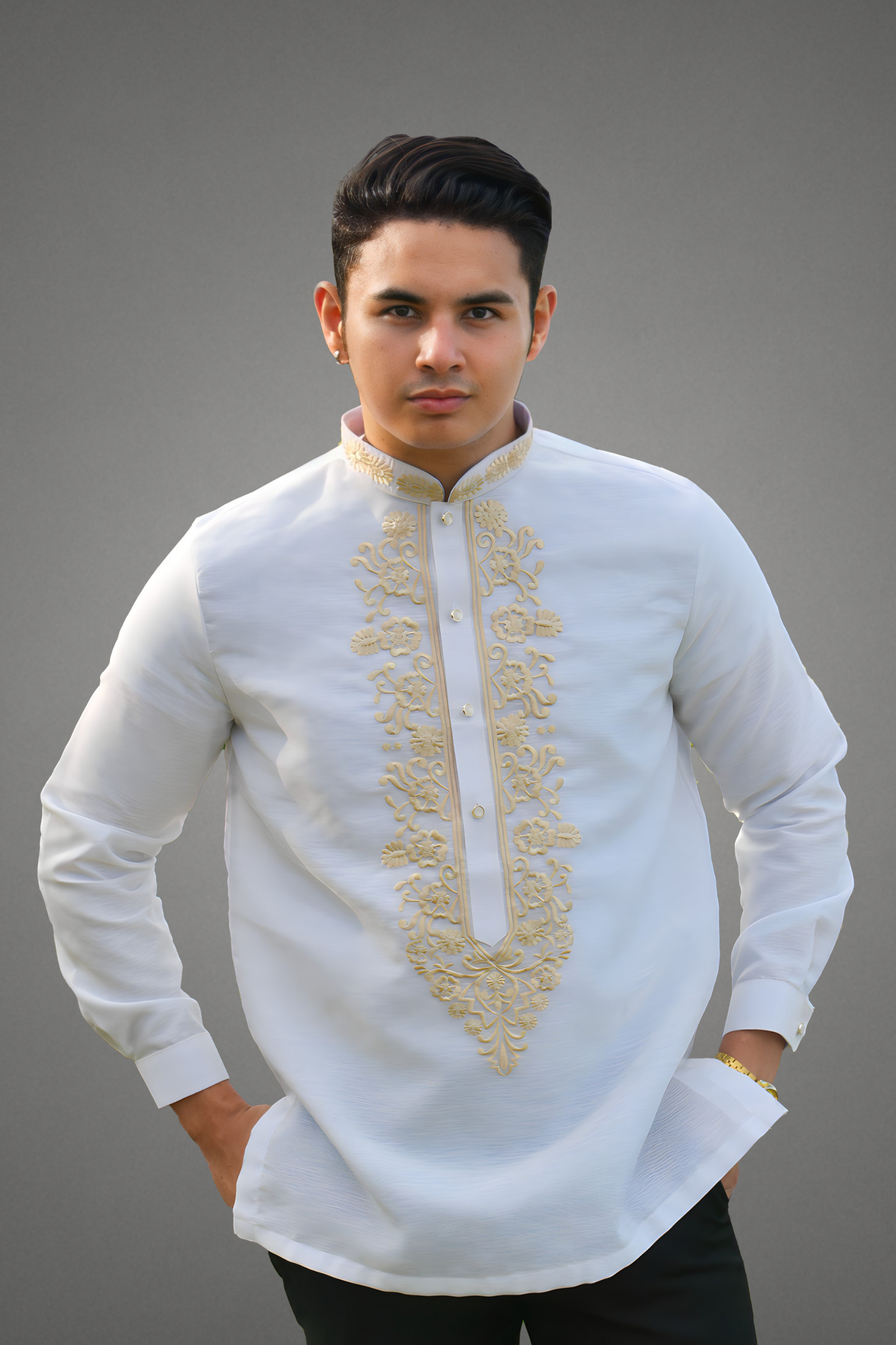 Premium Jusilyn with Gold Embroidery Barong Tagalog Fidel