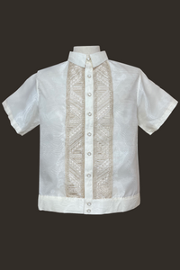 Short Sleeved Barong Tagalog with Gold Embroidery